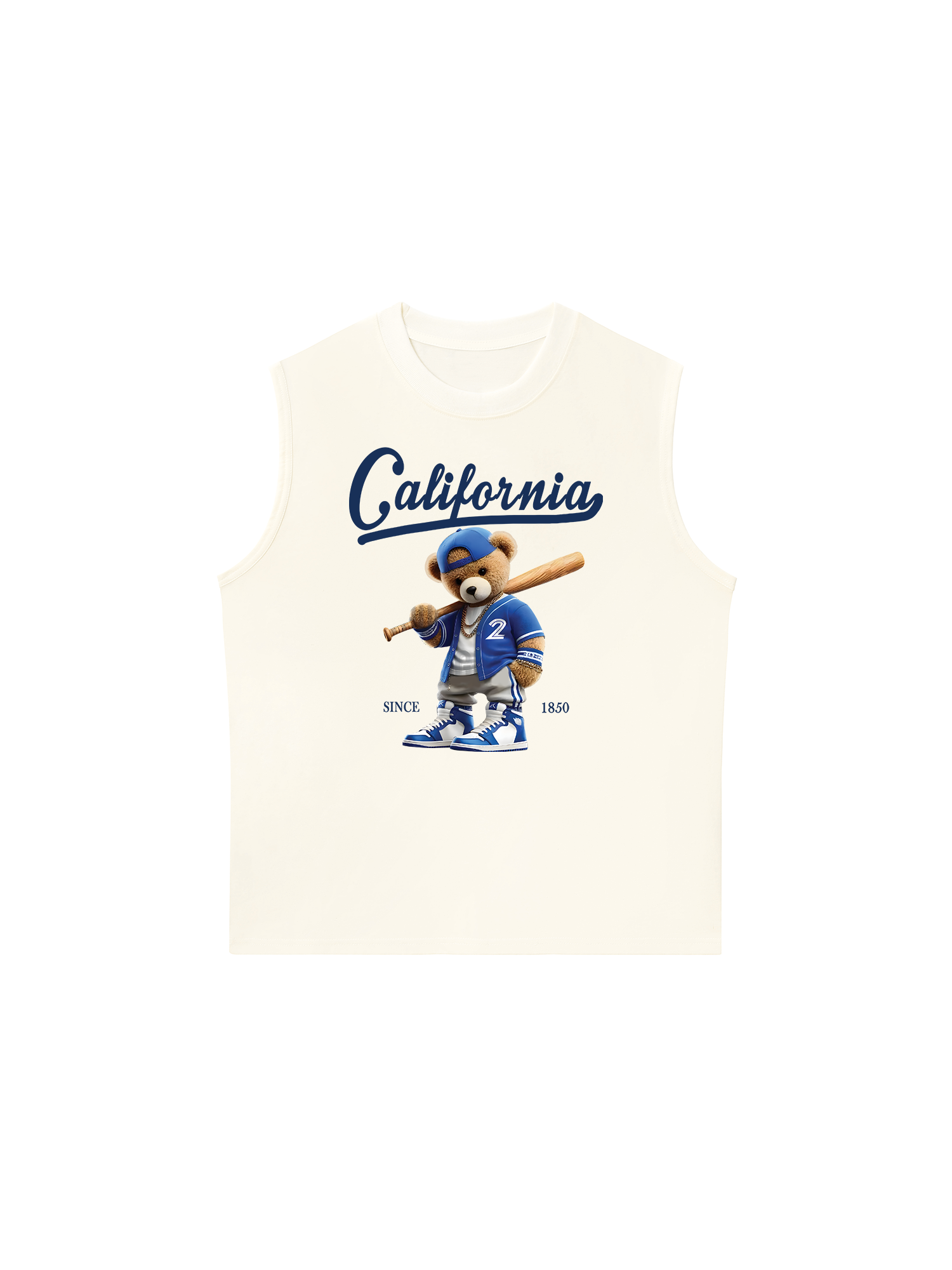 Áo Ba Lỗ Relaxed Fit Baseball California Blue Teddy