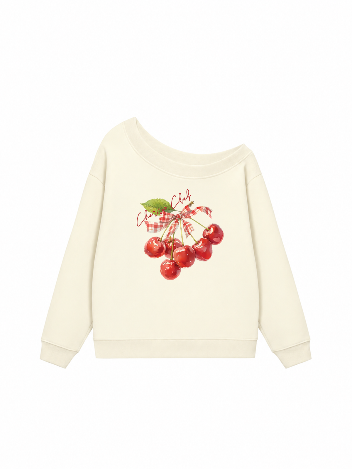 Áo Sweater Lệch Vai Nỉ Hai Da Cherry Red Cherry Club
