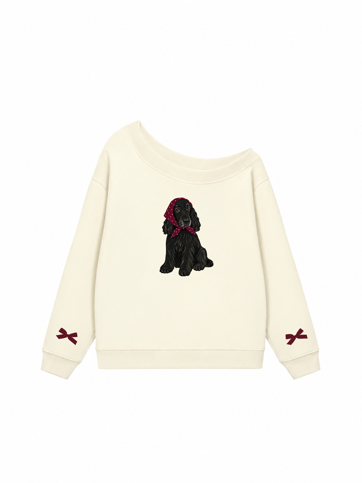 Áo Sweater Lệch Vai Nỉ Hai Da  Burgundy Badana Puppy