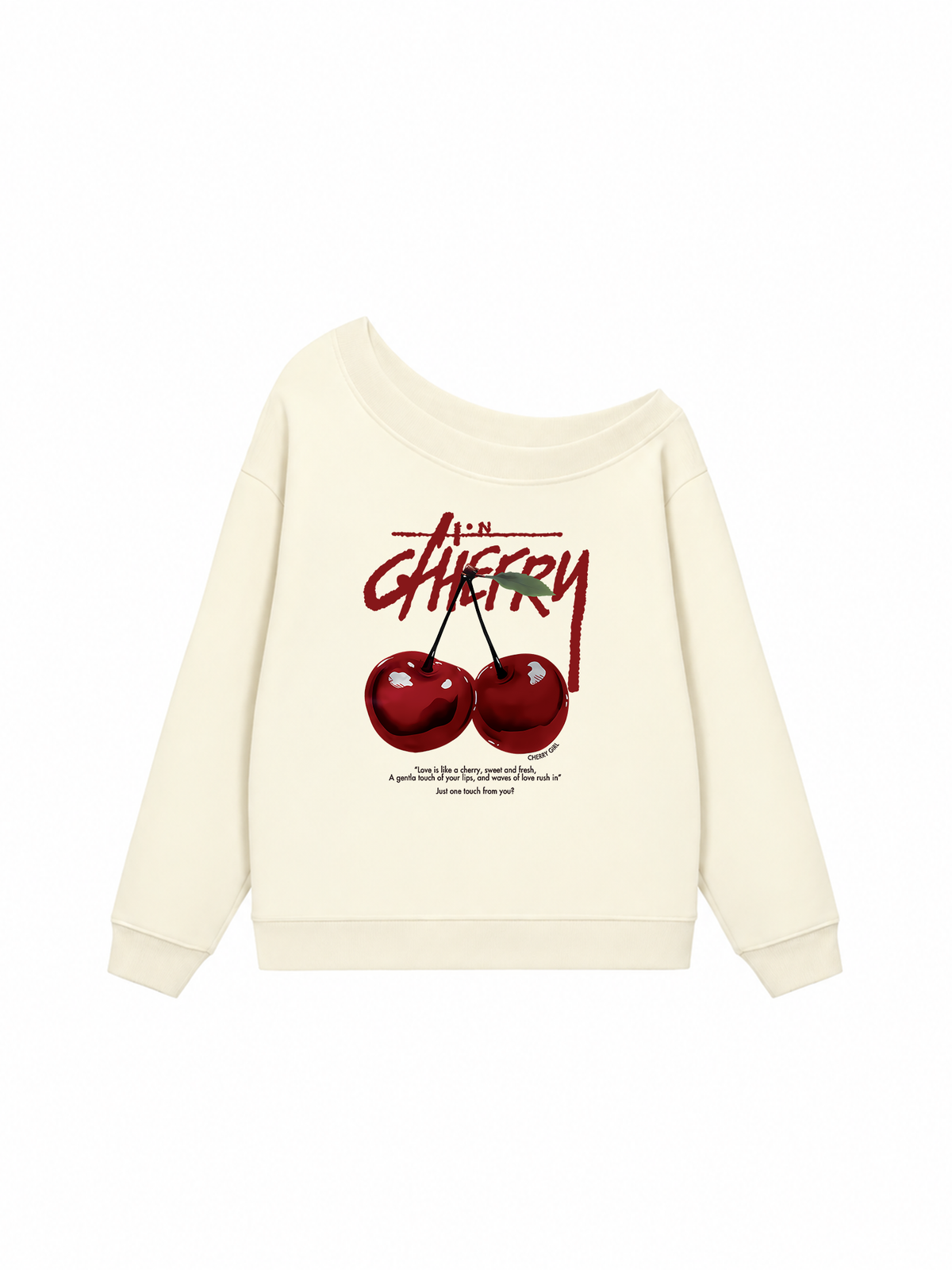 Áo Sweater Lệch Vai Nỉ Hai Da Cherry X Cotton USA Love