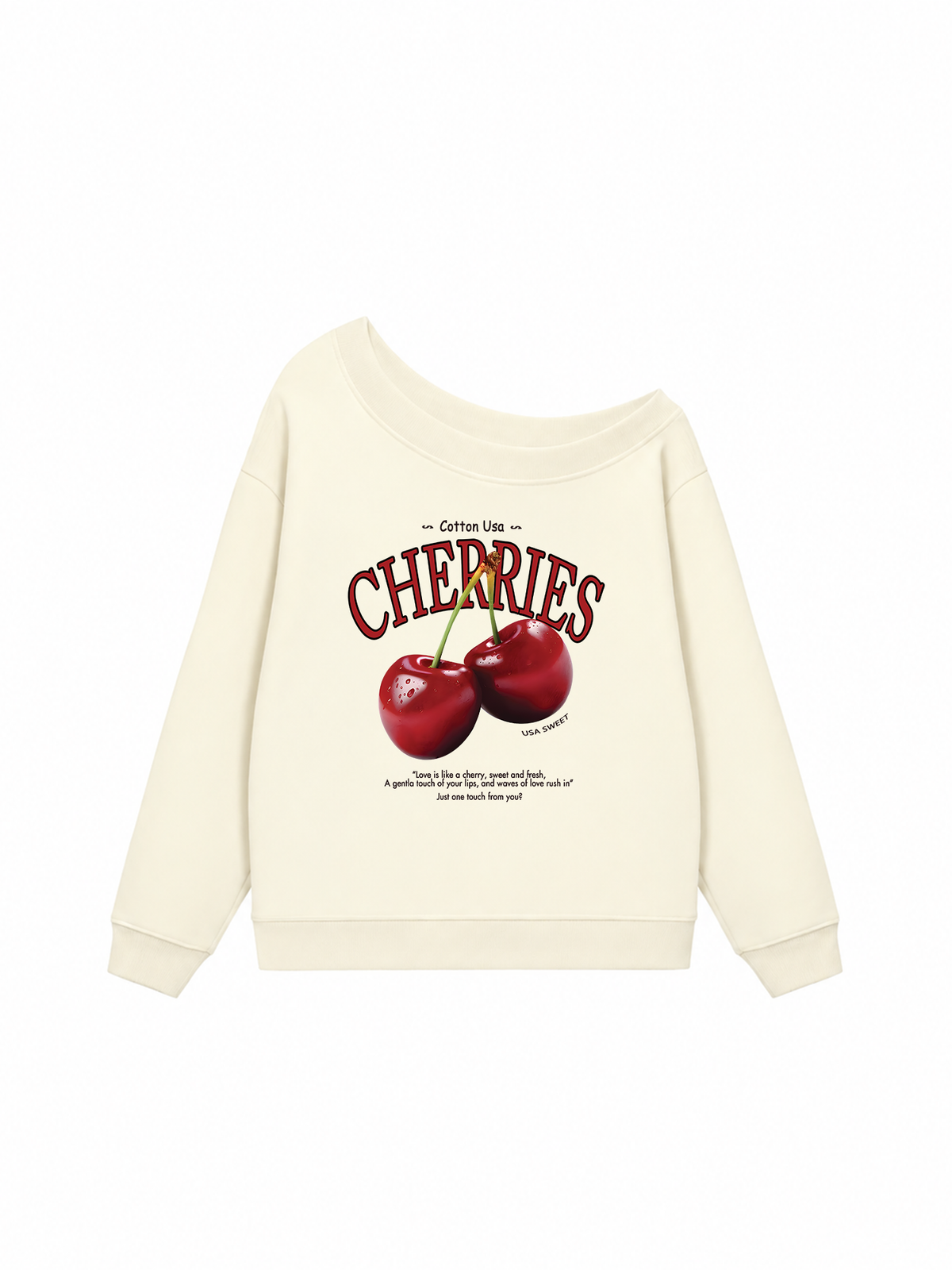 Áo Sweater Lệch Vai Nỉ Hai Da Tropical Cherries Sweet