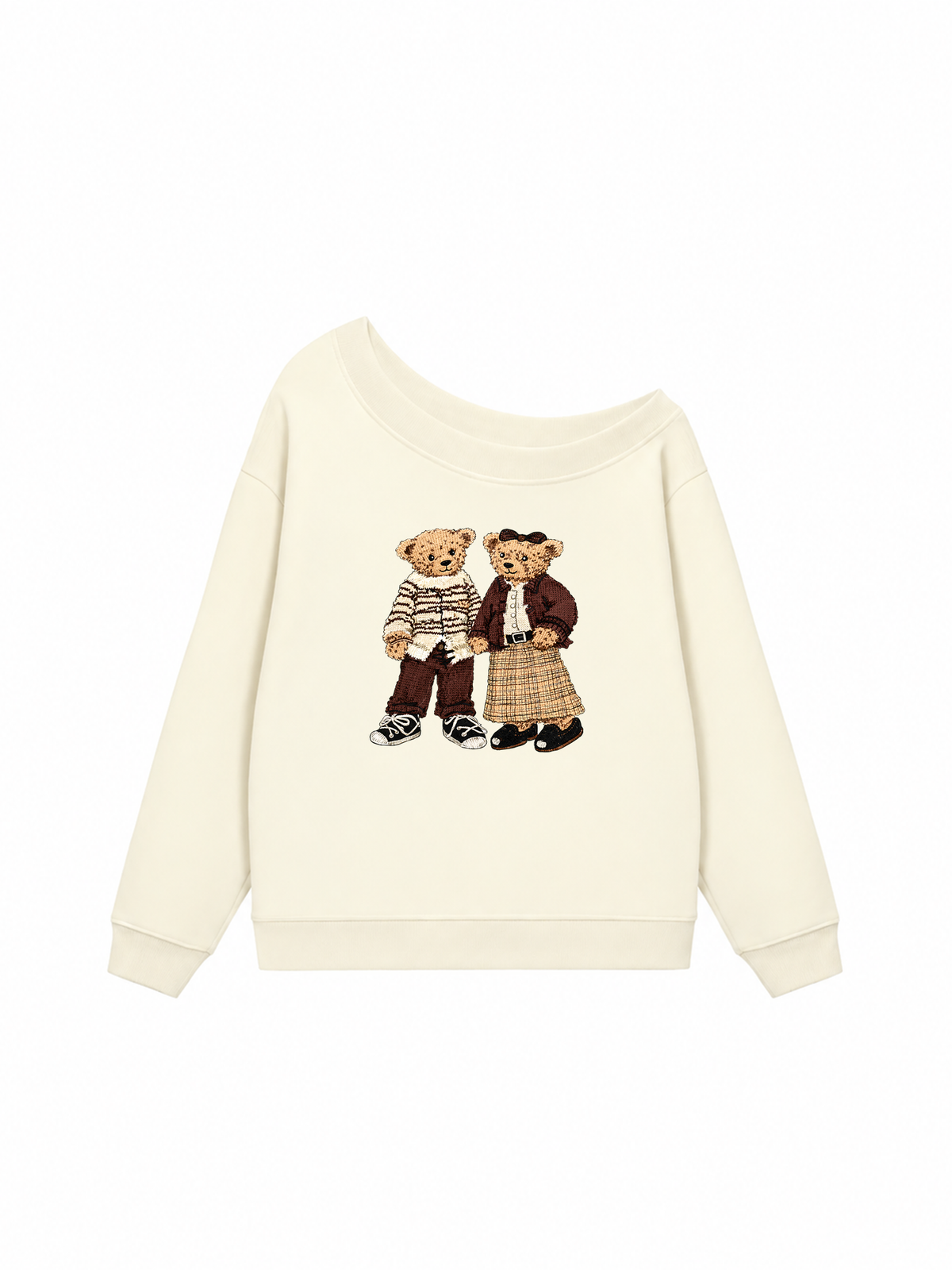 Áo Sweater Lệch Vai Nỉ Hai Da  Couple Bear