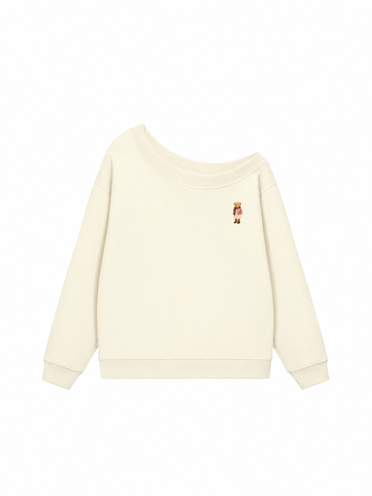 Áo Sweater Lệch Vai Nỉ Hai Da Pink Girl Bear