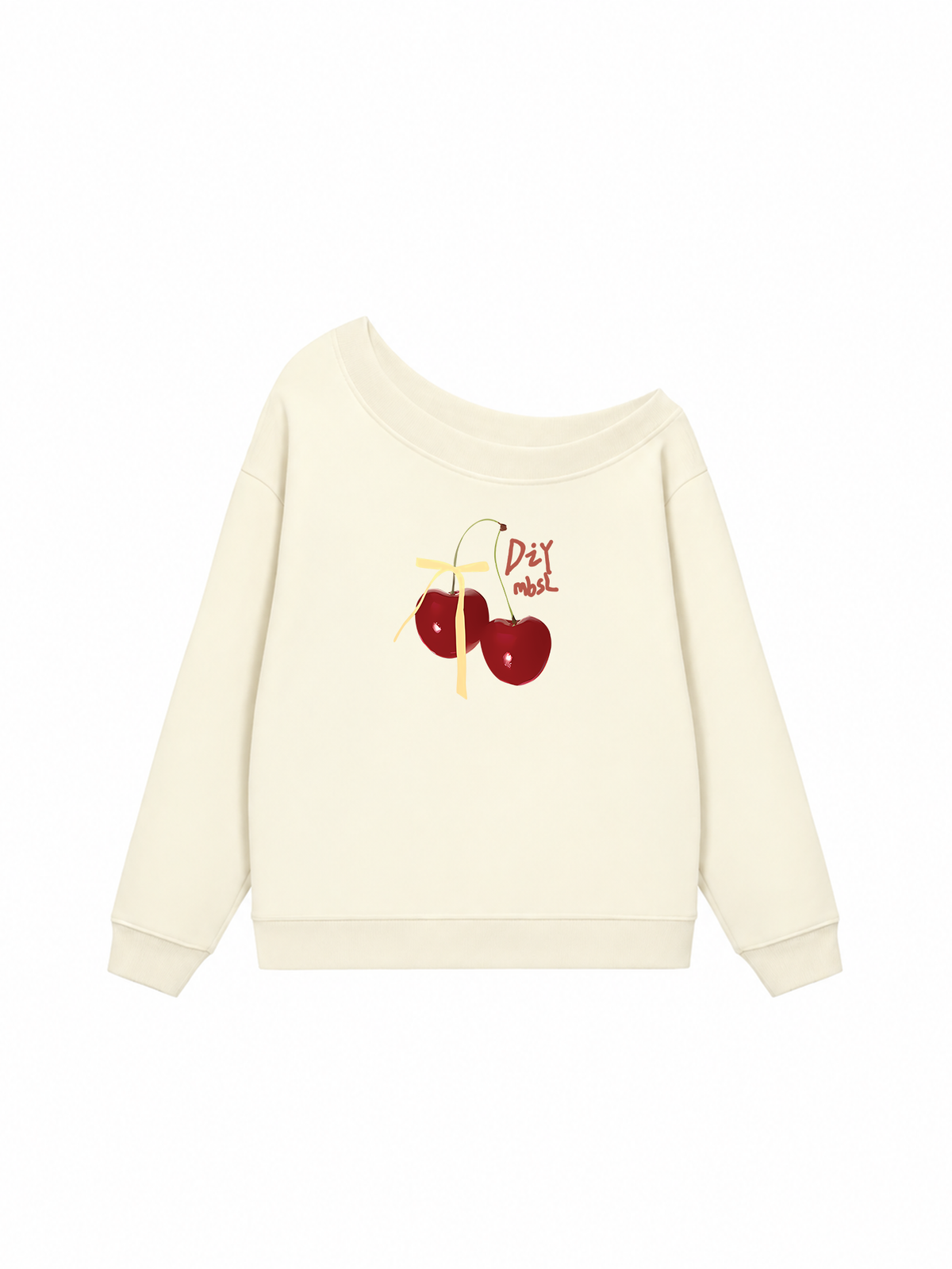 Áo Sweater Lệch Vai Nỉ Hai Da Cherry Yellow Bow