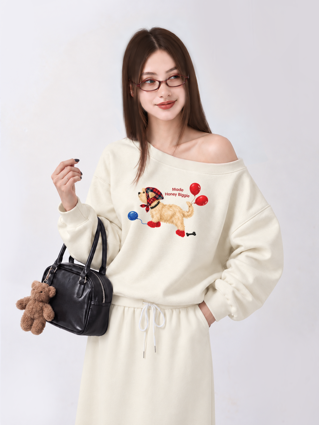 Áo Sweater Lệch Vai Nỉ Hai Da Made Honey Biggie