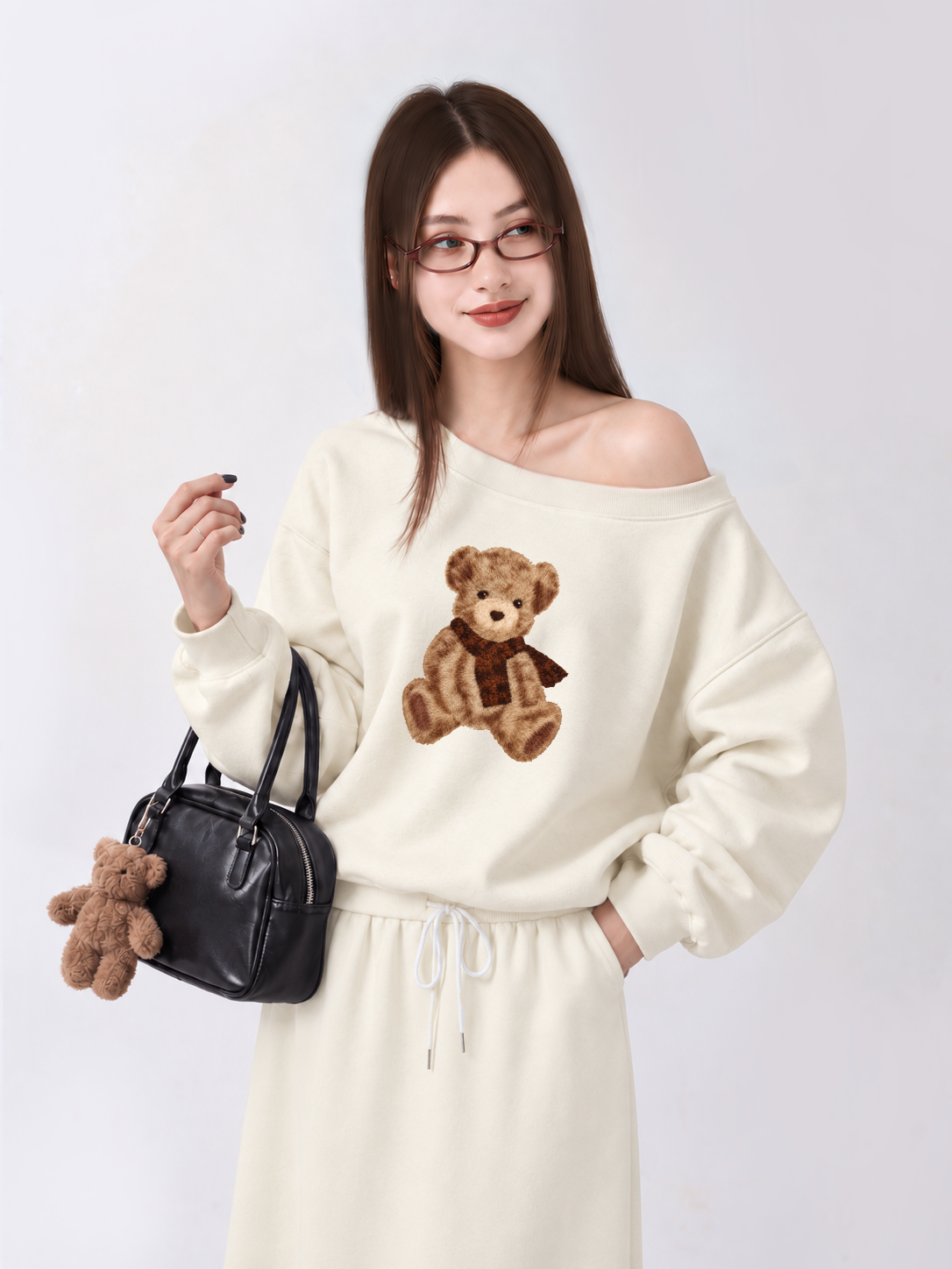 Áo Sweater Lệch Vai Nỉ Hai Da  Teddy Bear Cold Weather