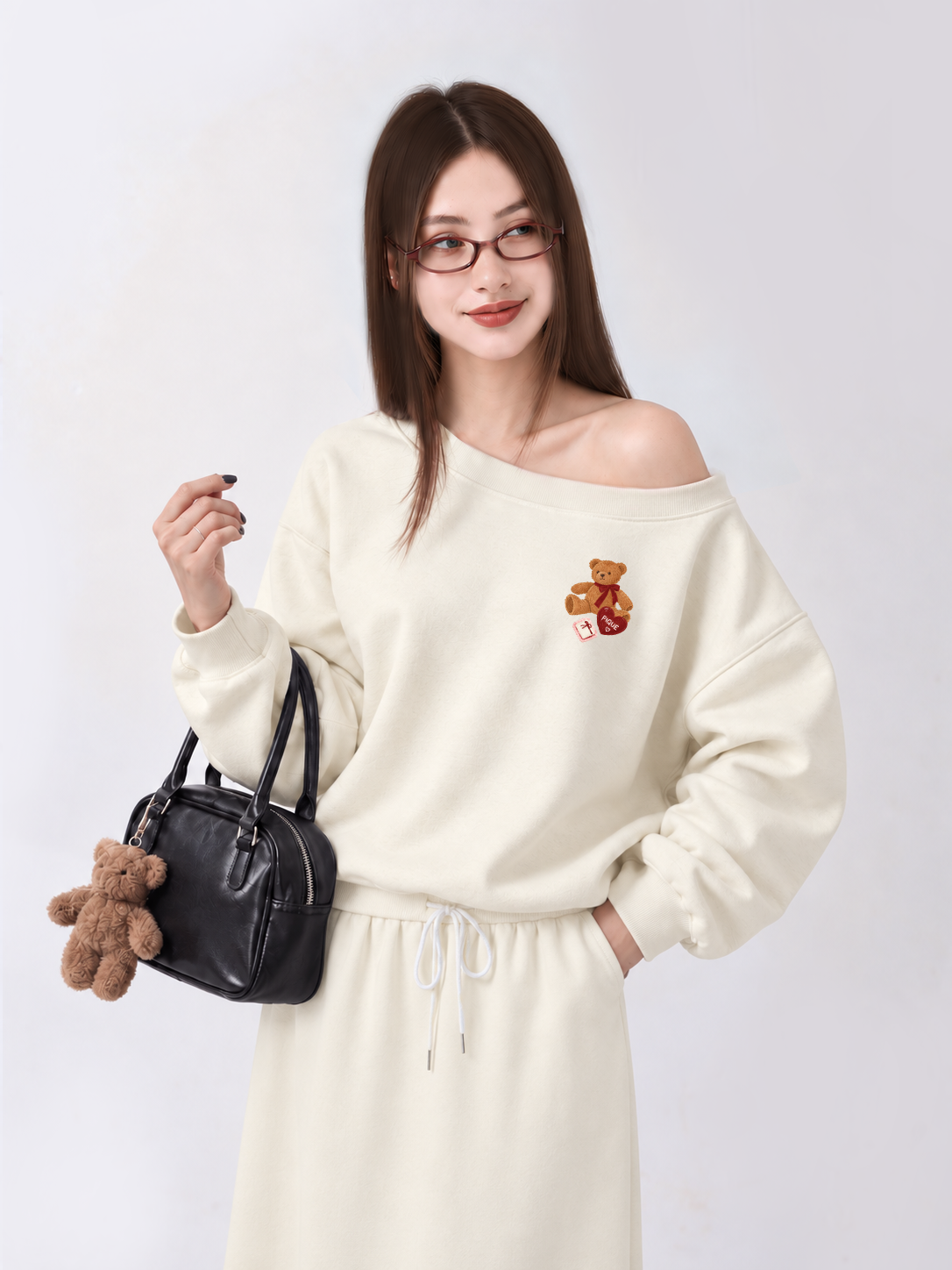 Áo Sweater Lệch Vai Nỉ Hai Da Cutie Teddy