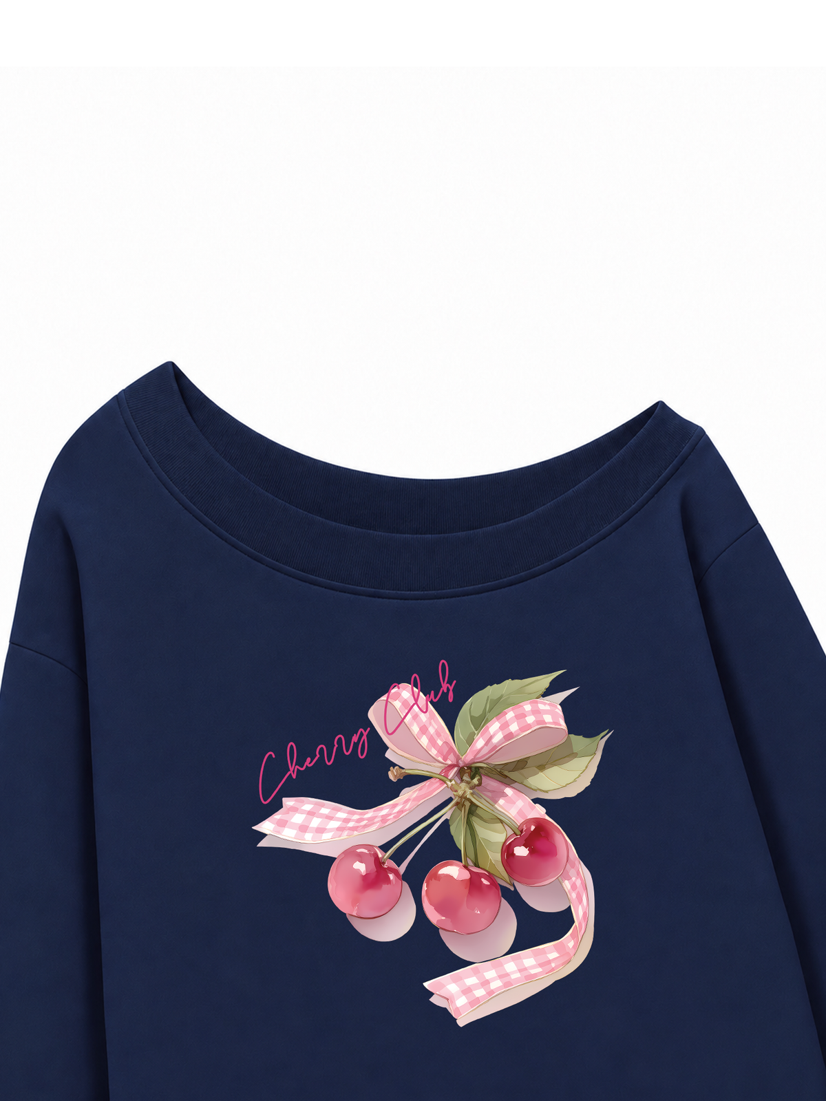 Áo Sweater Lệch Vai Nỉ Hai Da Cherry Club Pink Plaid