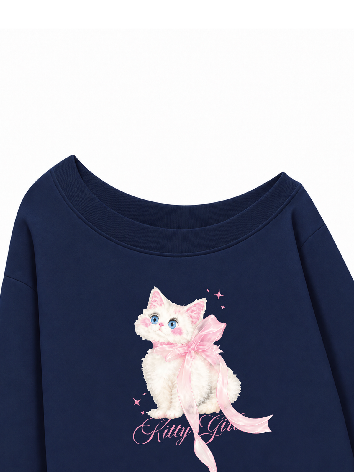 Áo Sweater Lệch Vai Nỉ Hai Da Kitty Girl