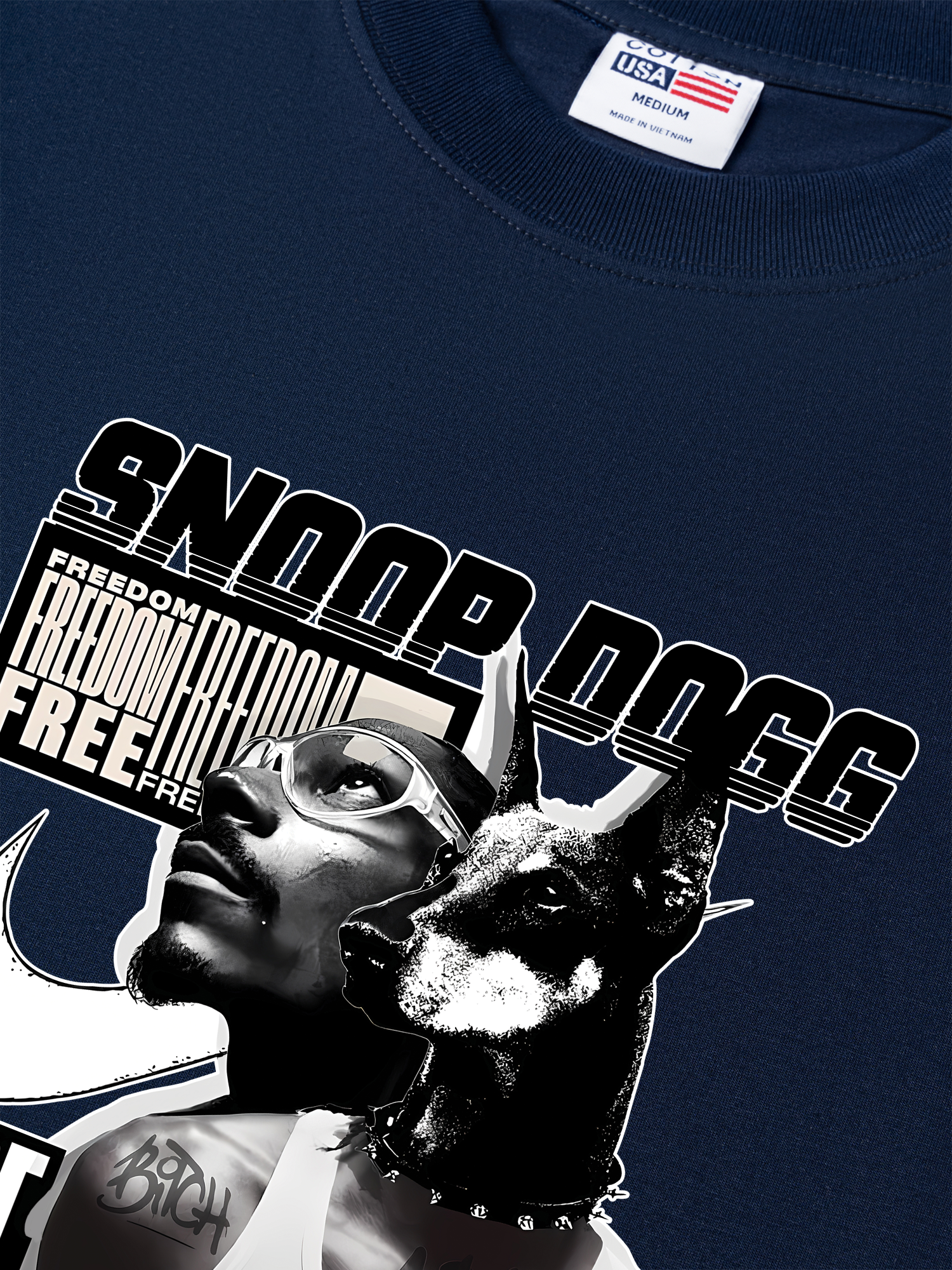 Áo Thun Relaxed Fit Rapper Black And White Snoop Dog