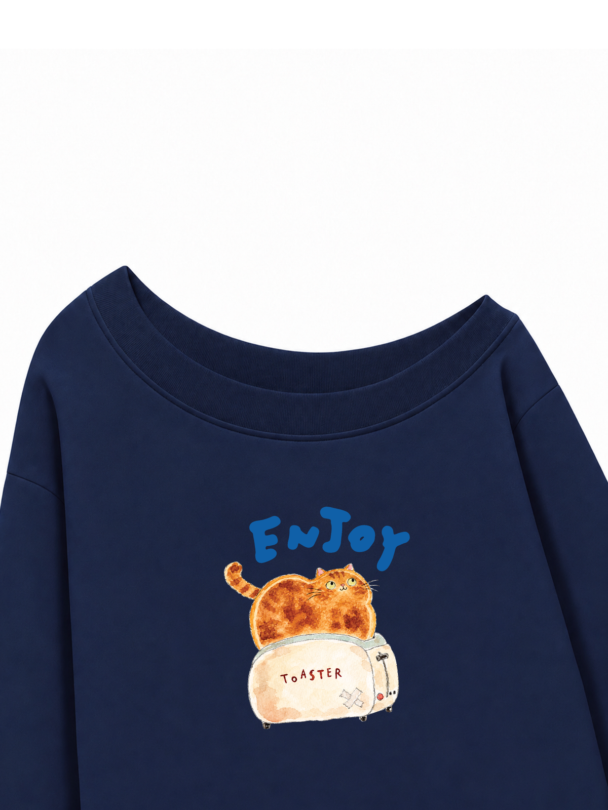 Áo Sweater Lệch Vai Nỉ Hai Da Enjoy Cat Toaster