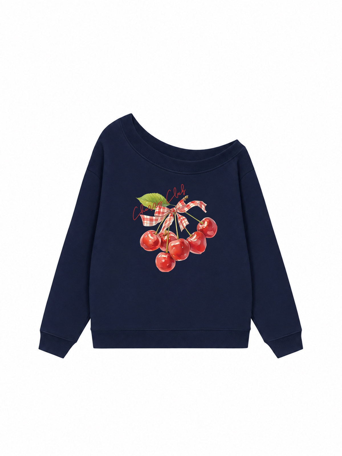 Áo Sweater Lệch Vai Nỉ Hai Da Cherry Red Cherry Club