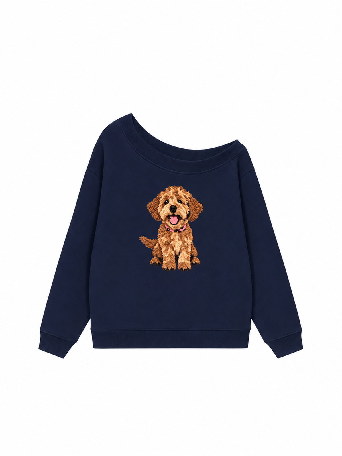 Áo Sweater Lệch Vai Nỉ Hai Da  Cute Brown Puppy