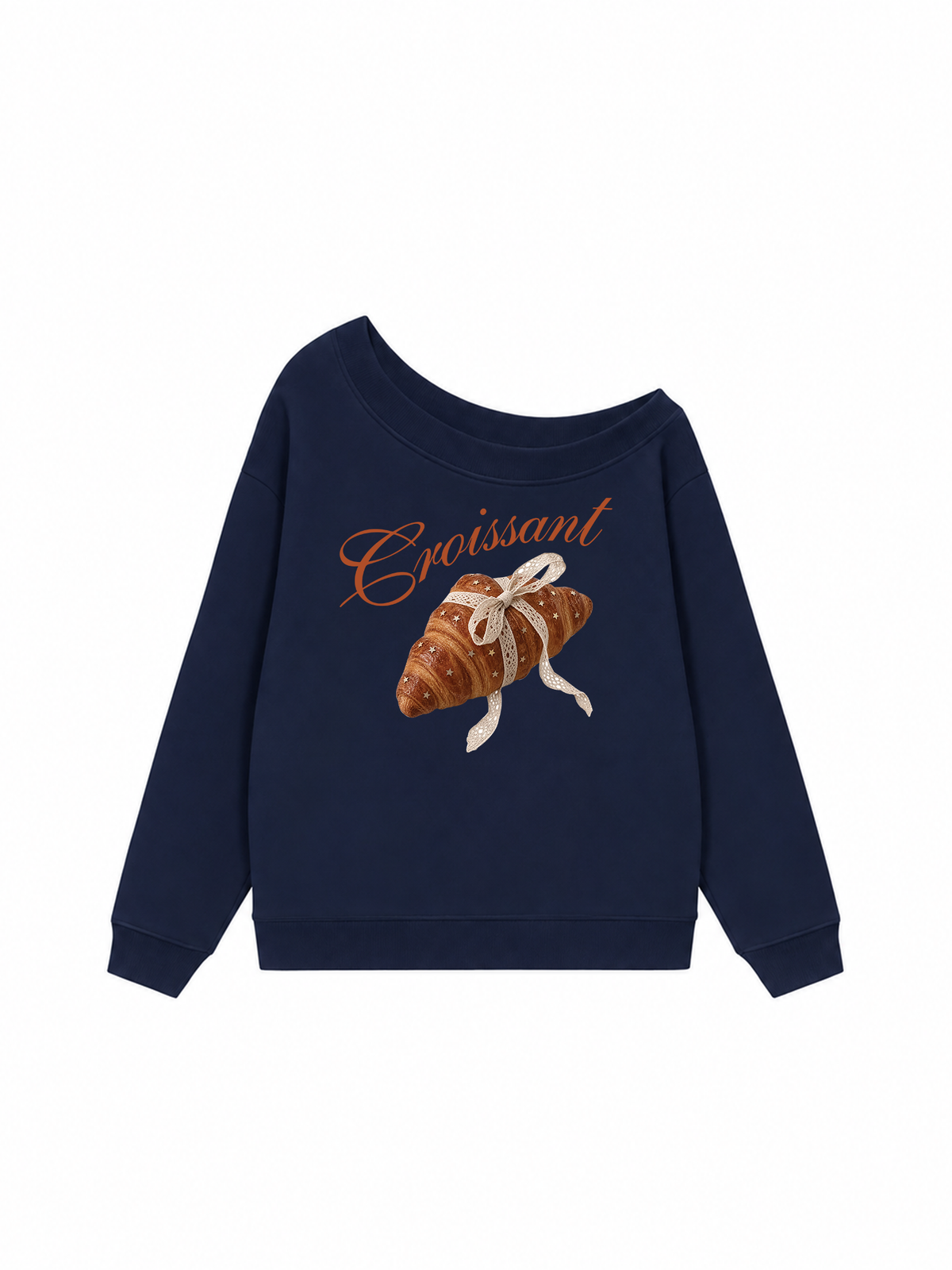 Áo Sweater Lệch Vai Nỉ Hai Da Coquette Croissant