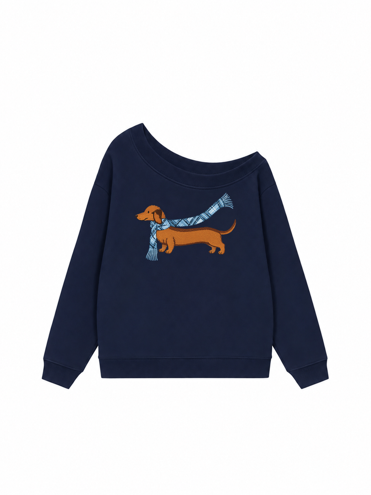 Áo Sweater Lệch Vai Nỉ Hai Da  Blue Plaid Outfit Puppy