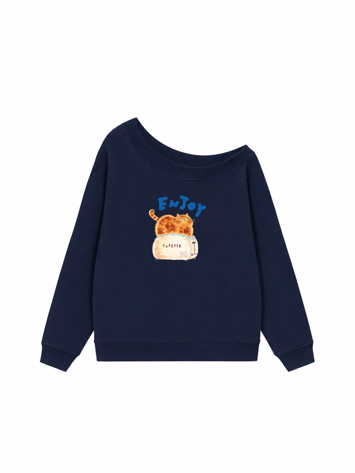 Áo Sweater Lệch Vai Nỉ Hai Da Enjoy Cat Toaster
