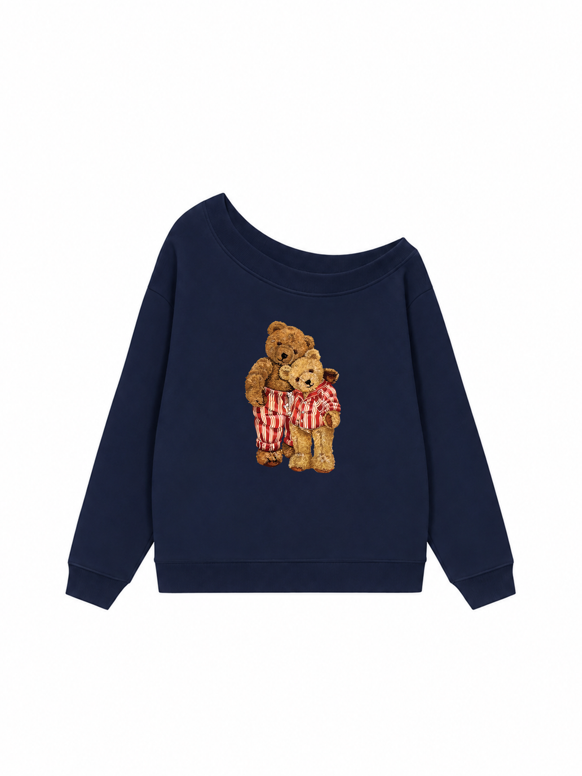 Áo Sweater Lệch Vai Nỉ Hai Da Couple Bear Go To Bed