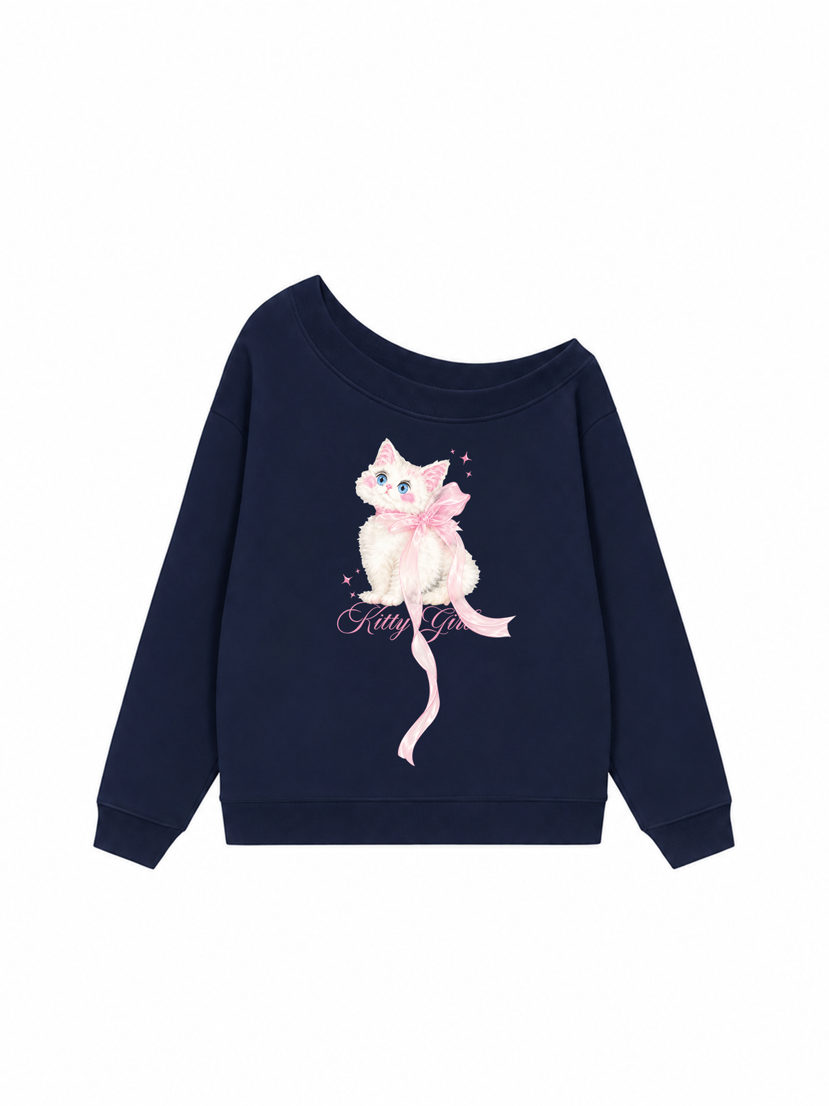 Áo Sweater Lệch Vai Nỉ Hai Da Kitty Girl