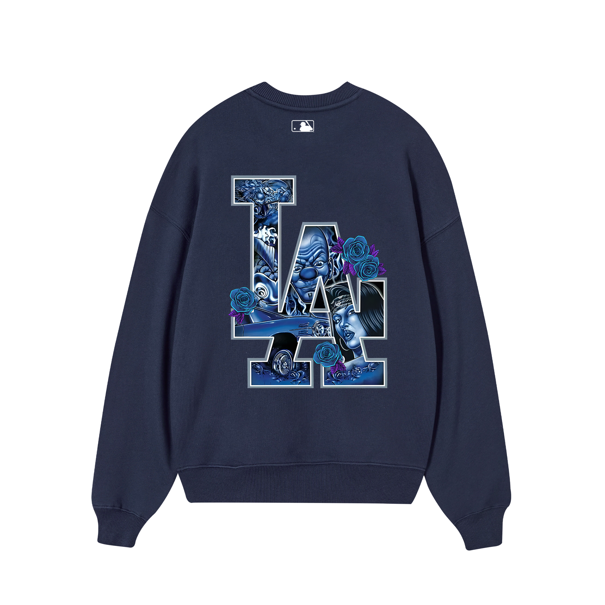 MBL FLoral Blue Rose Gangster Sweater