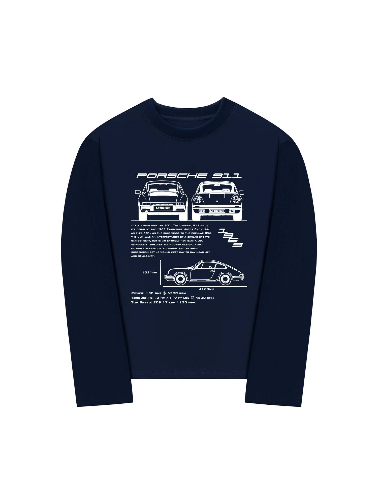 Áo Thun Dài Tay Porsche 911 Blueprint