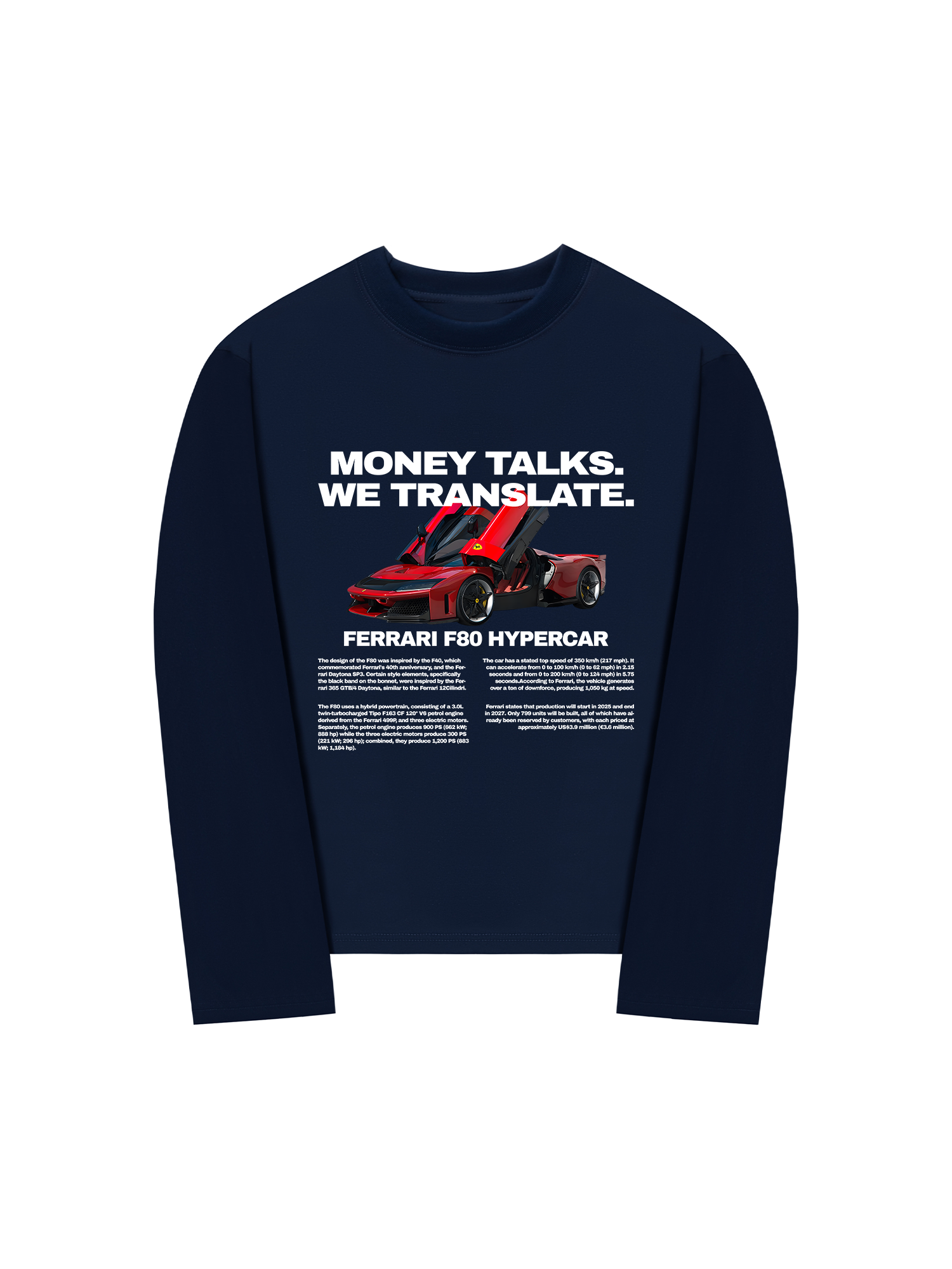 Áo Thun Dài Tay Ferrari Money Talks We Translate