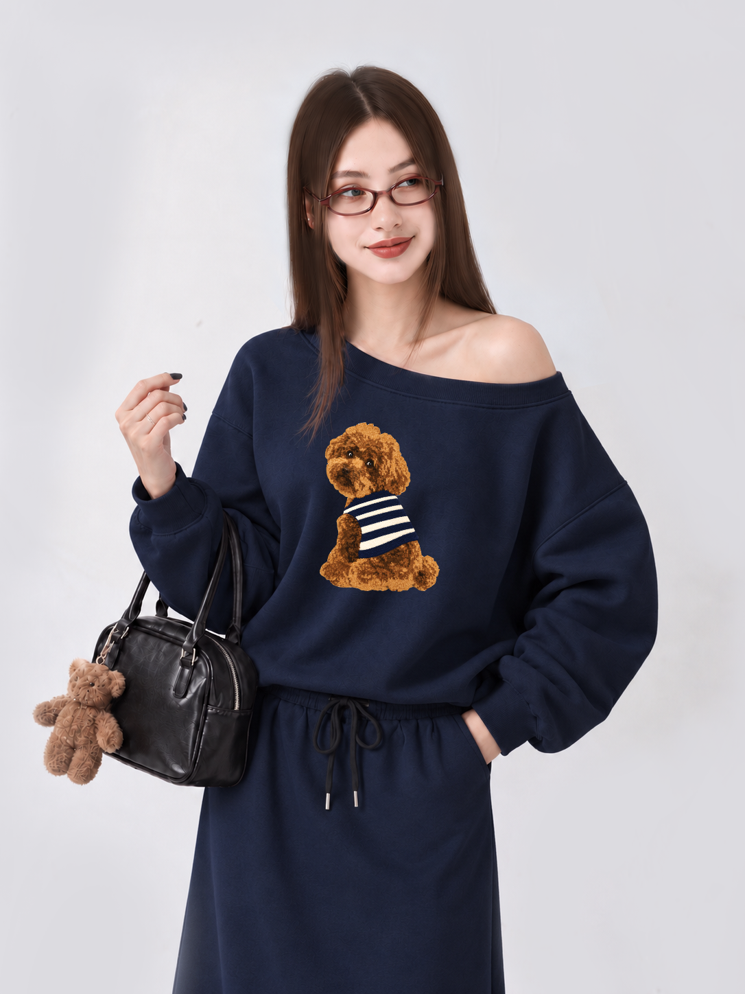 Áo Sweater Lệch Vai Nỉ Hai Da Blush Fawn