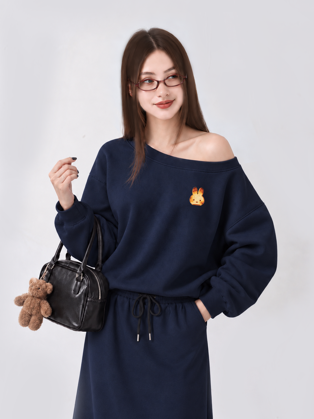 Áo Sweater Lệch Vai Nỉ Hai Da  Bunny Bread