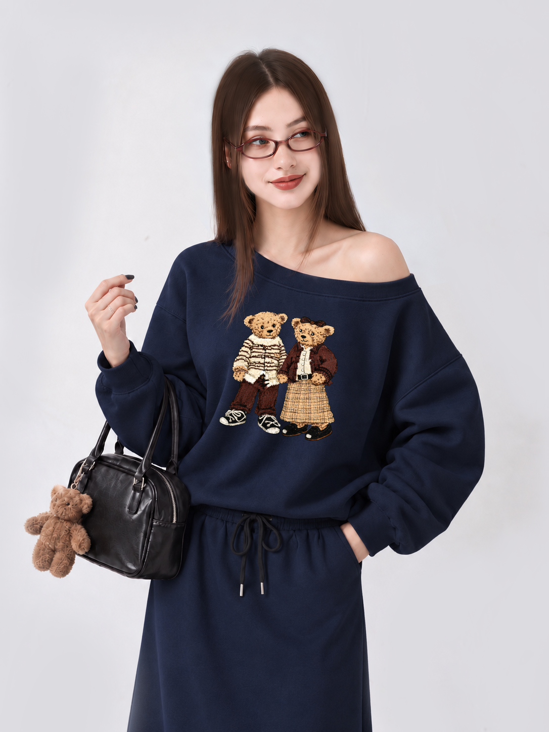 Áo Sweater Lệch Vai Nỉ Hai Da  Couple Bear