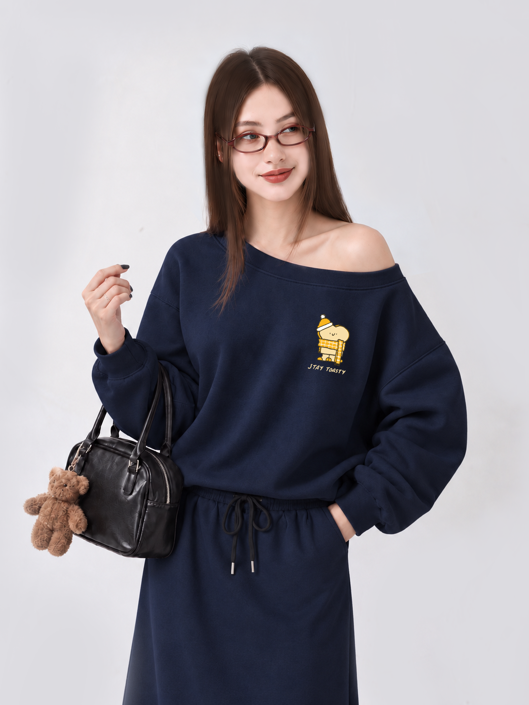 Áo Sweater Lệch Vai Nỉ Hai Da  Stay Toasty