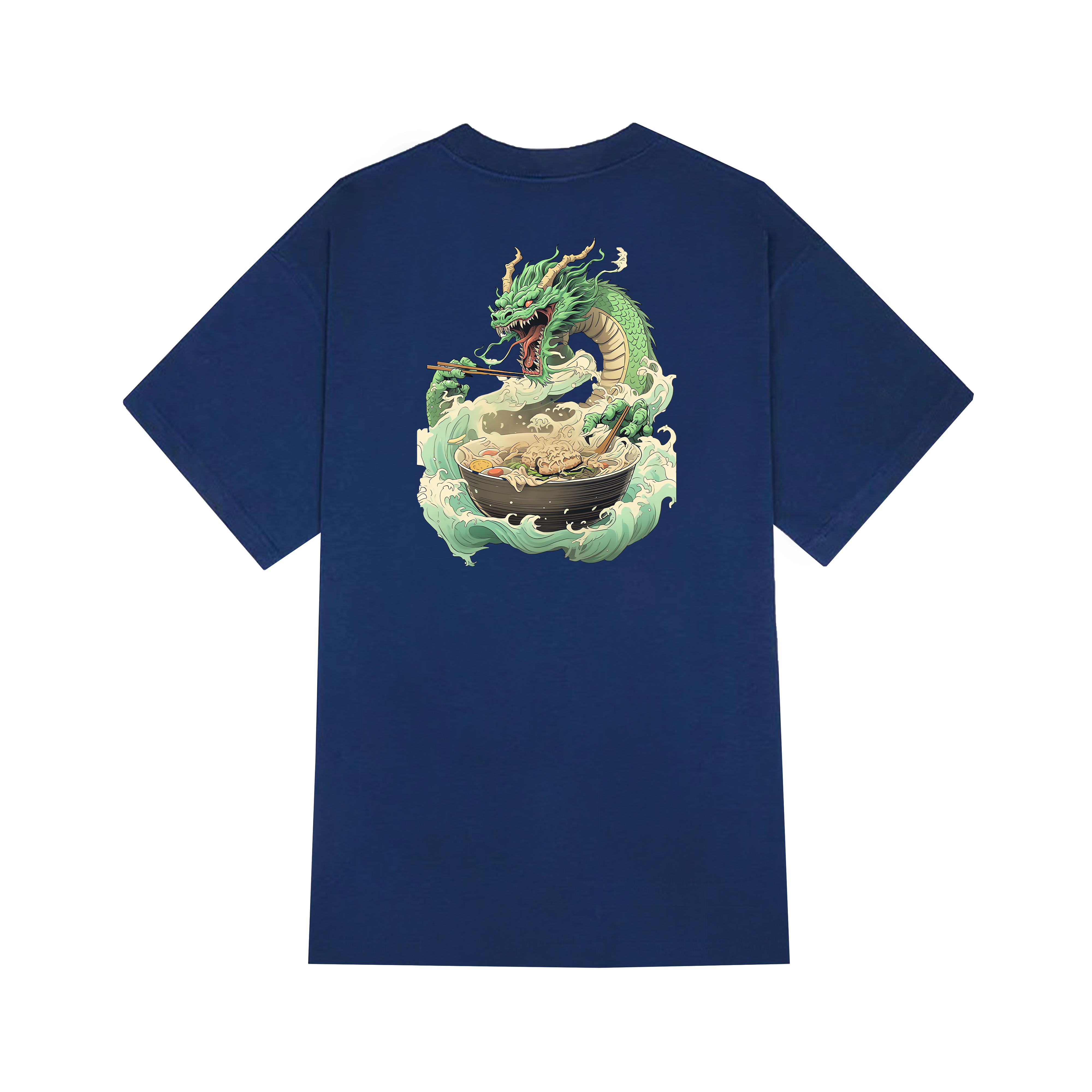 DRAGON EATING RAMEN NEO JAPANESE TRADI T-SHIRT / NAVY