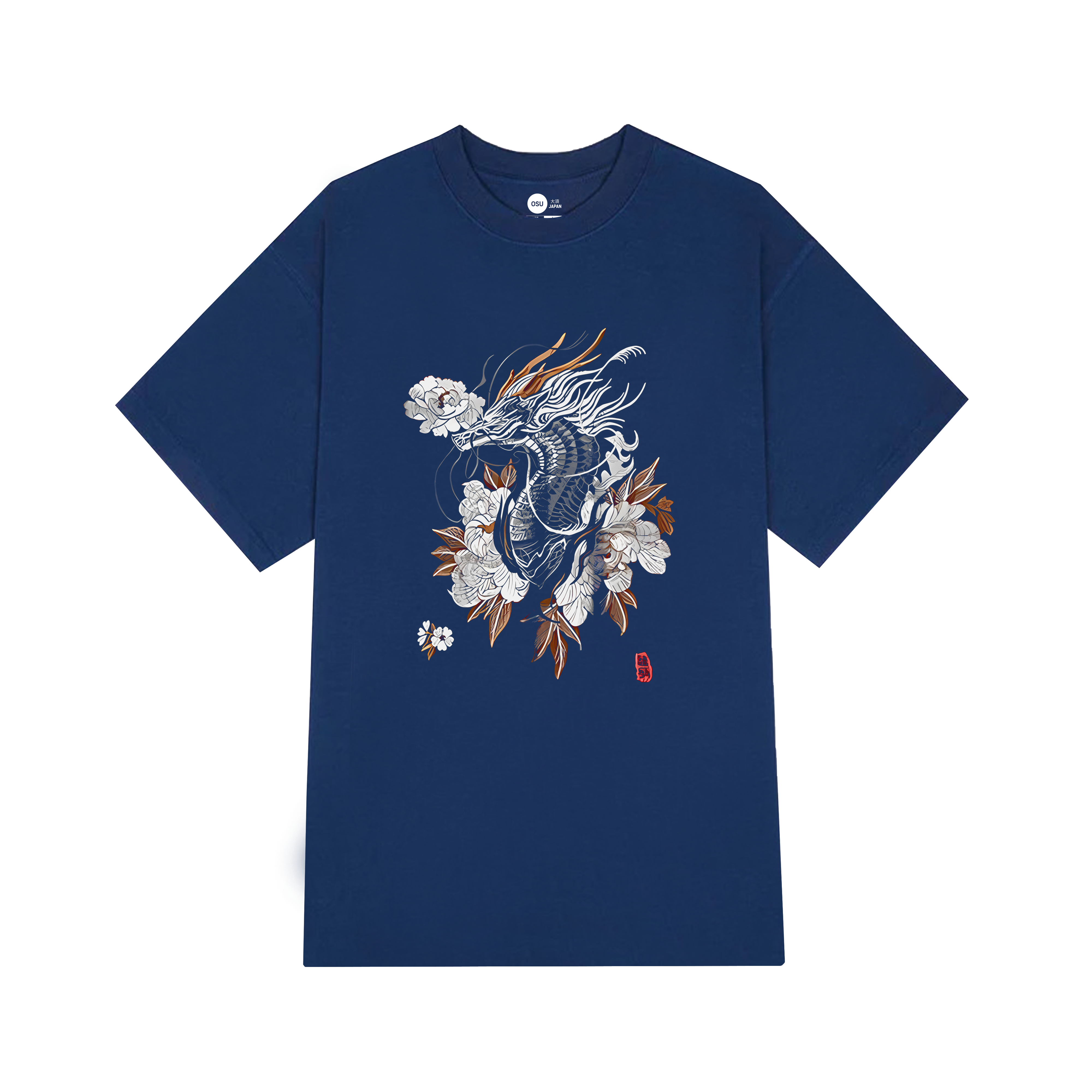 HARAJUKU HIP HOP EMBROIDERED DRAGON T-SHIRT / NAVY