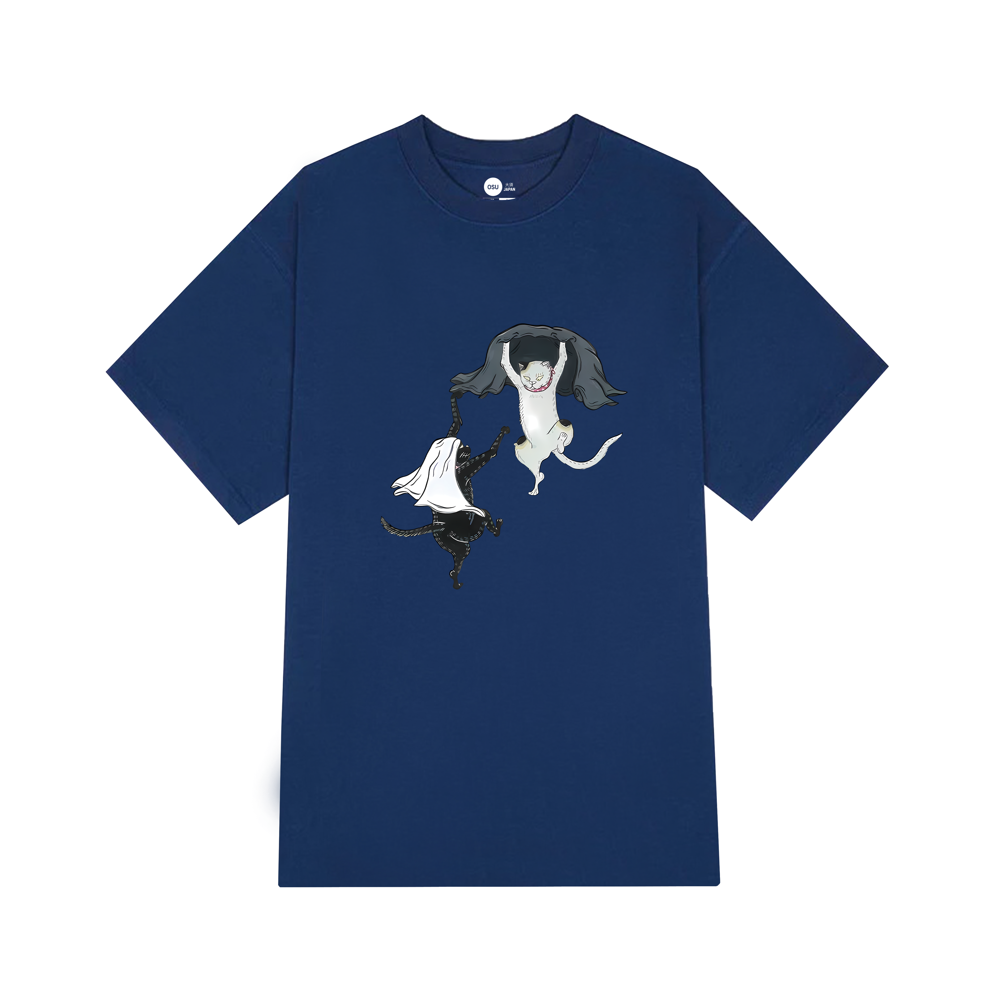 JAPANESE CATS CHASE EACH OTHER T-SHIRT / NAVY