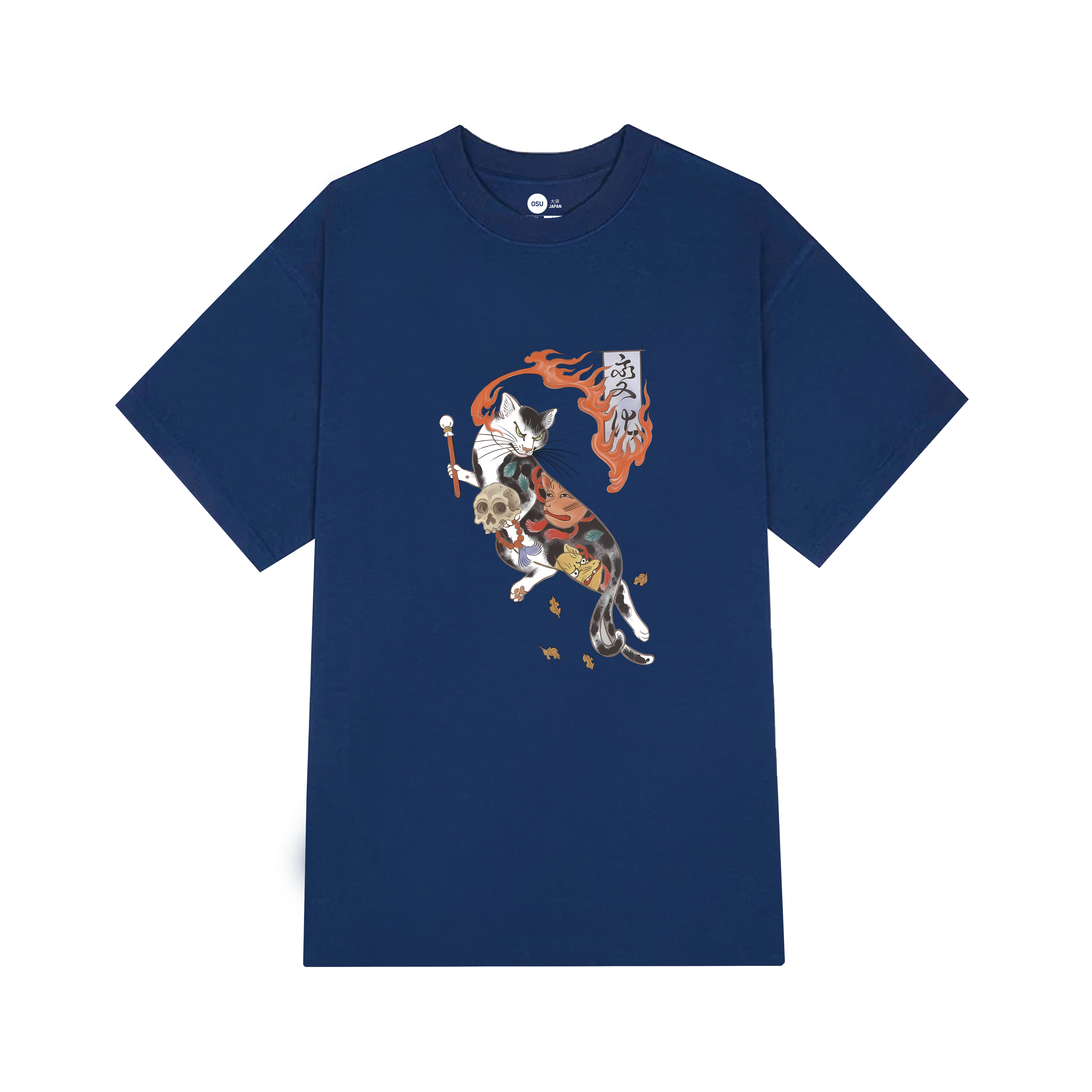 JAPAN CAT FIRE T-SHIRT / NAVY