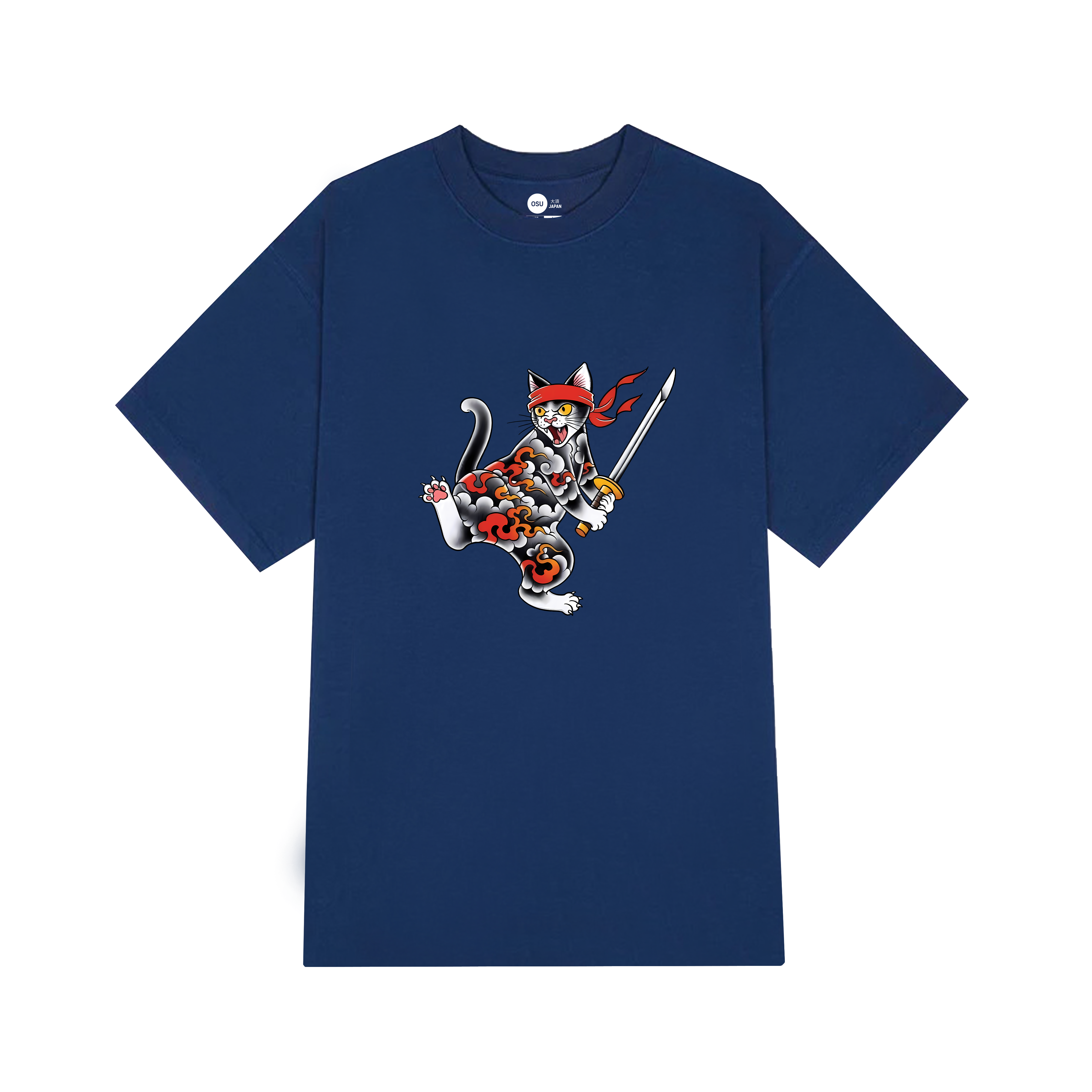 JAPAN CAT HOLDING A SWORD T-SHIRT / NAVY