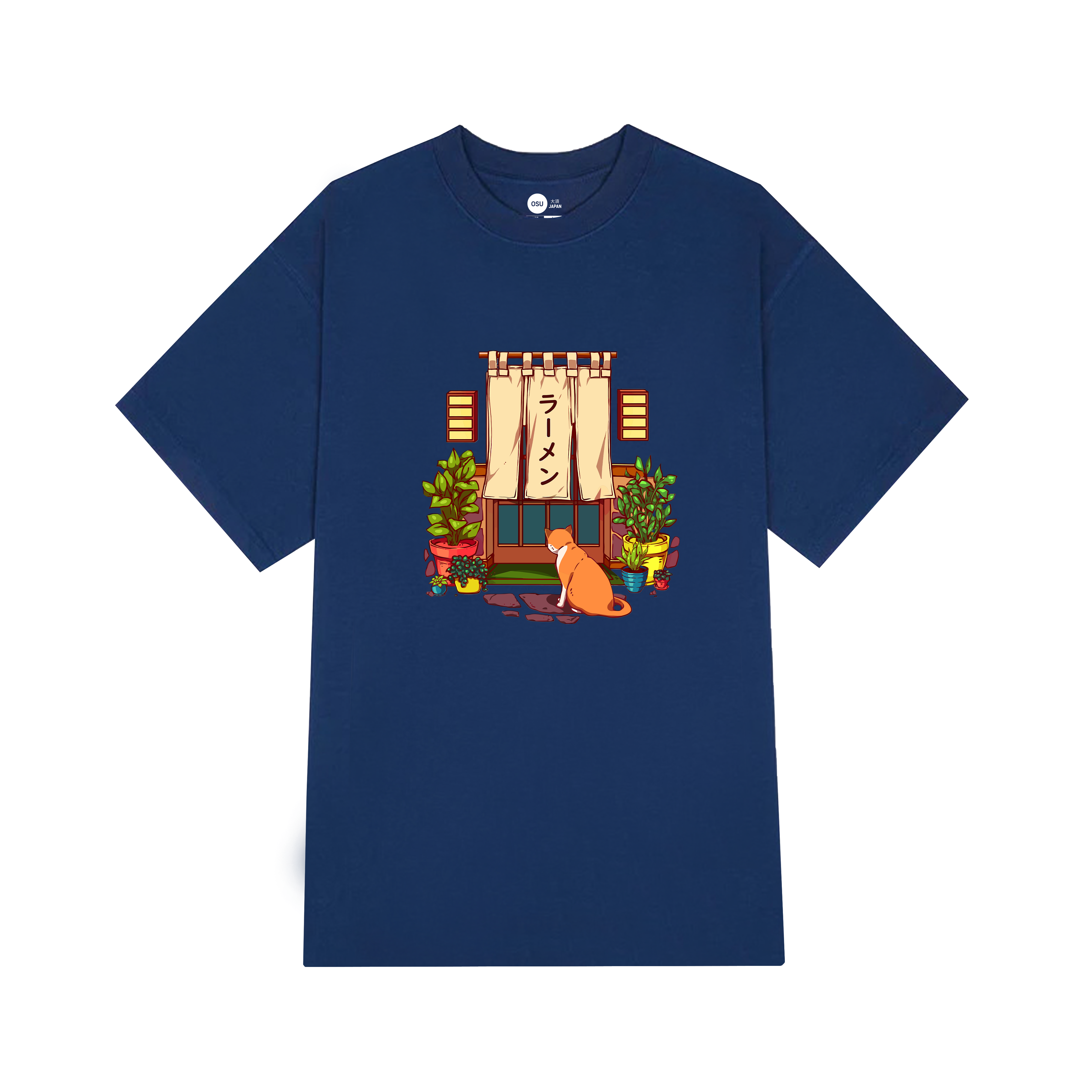 THE RED CAT AND THE JAPANESE RAMEN SHOP T-SHIRT / NAVY