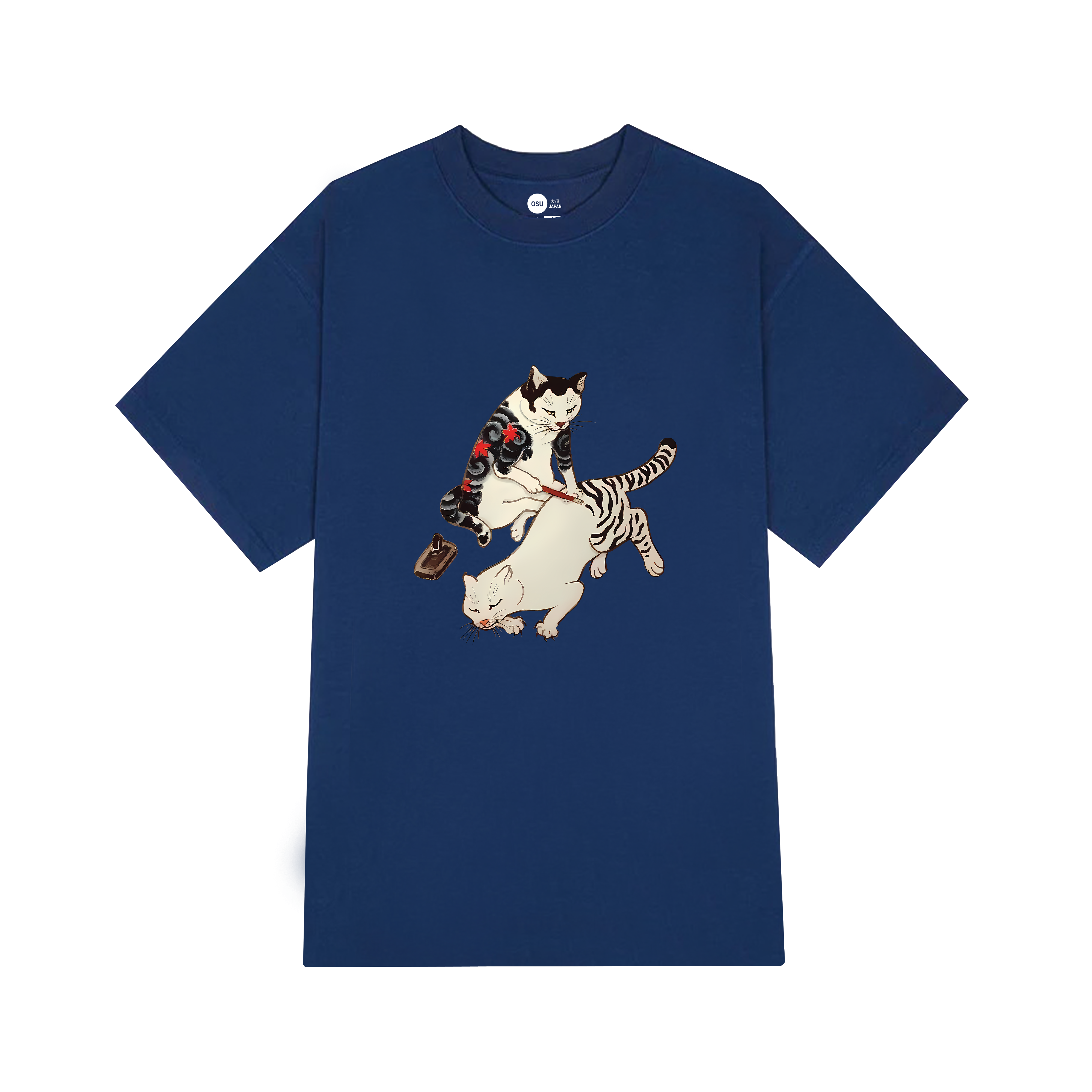 JAPANESE CATS FIGHT T-SHIRT / NAVY