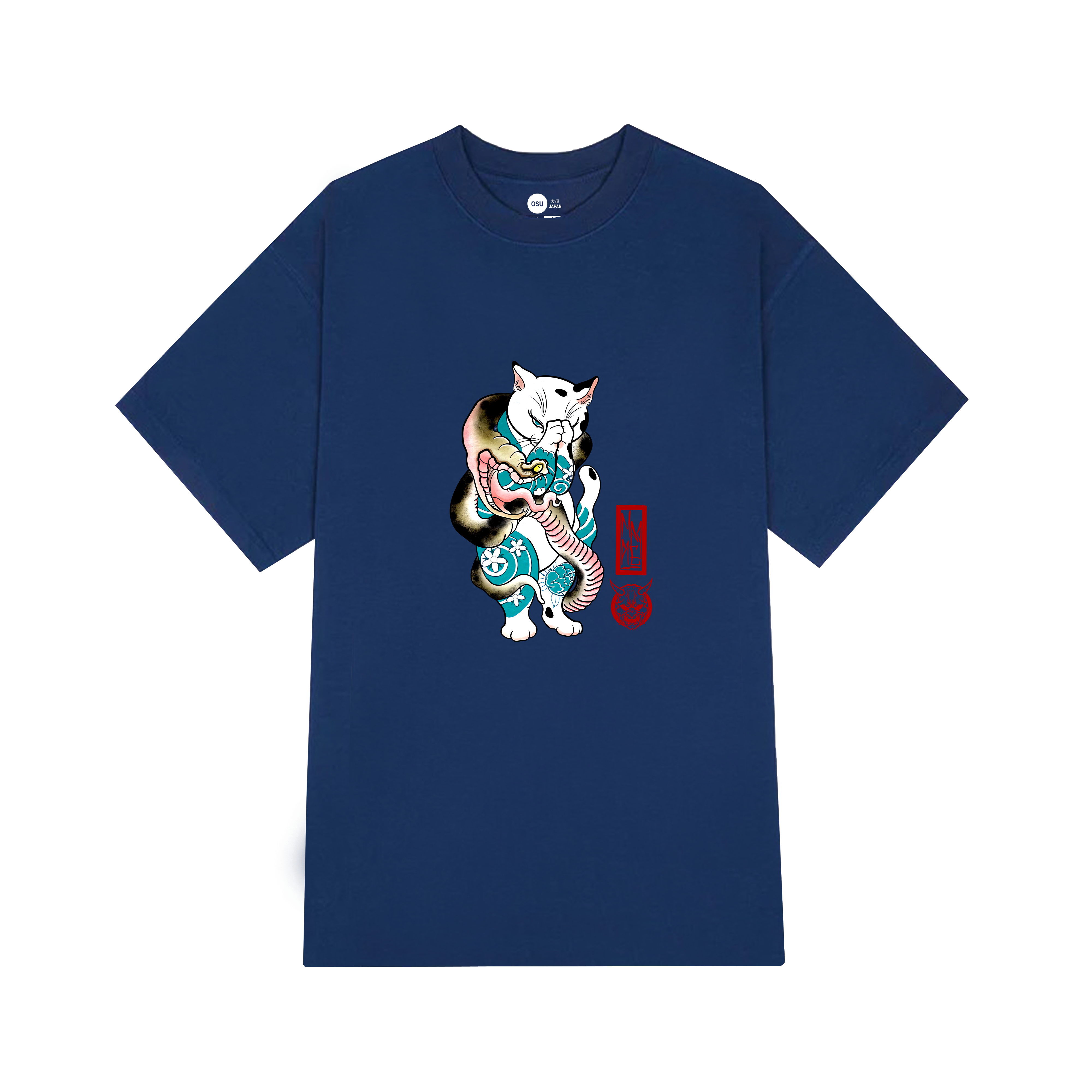 JAPAN CAT AND SNAKE T-SHIRT / NAVY