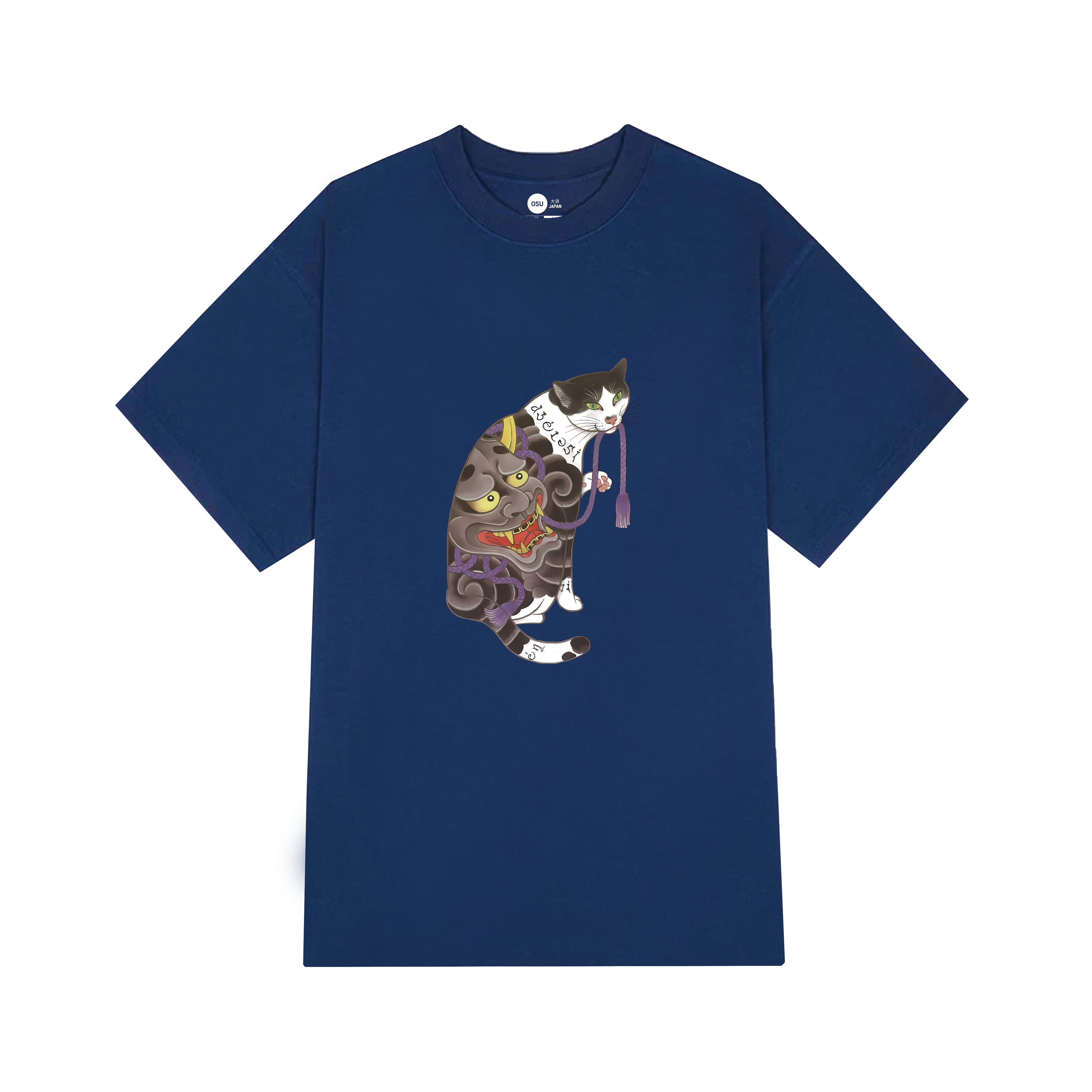 HAPPY JAPANESE CAT T-SHIRT / NAVY