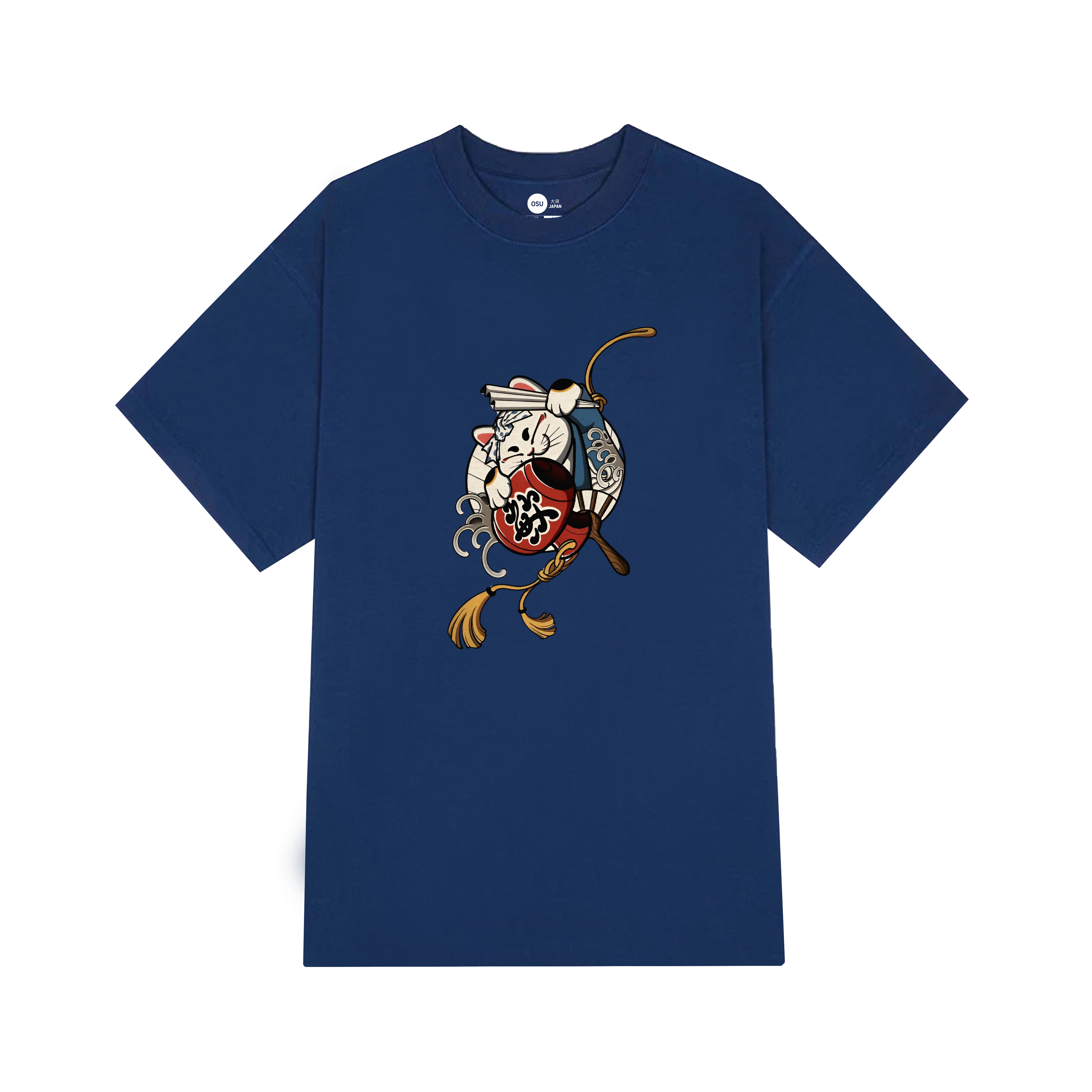 JAPANESE LUCKY CAT CUTE T-SHIRT / NAVY