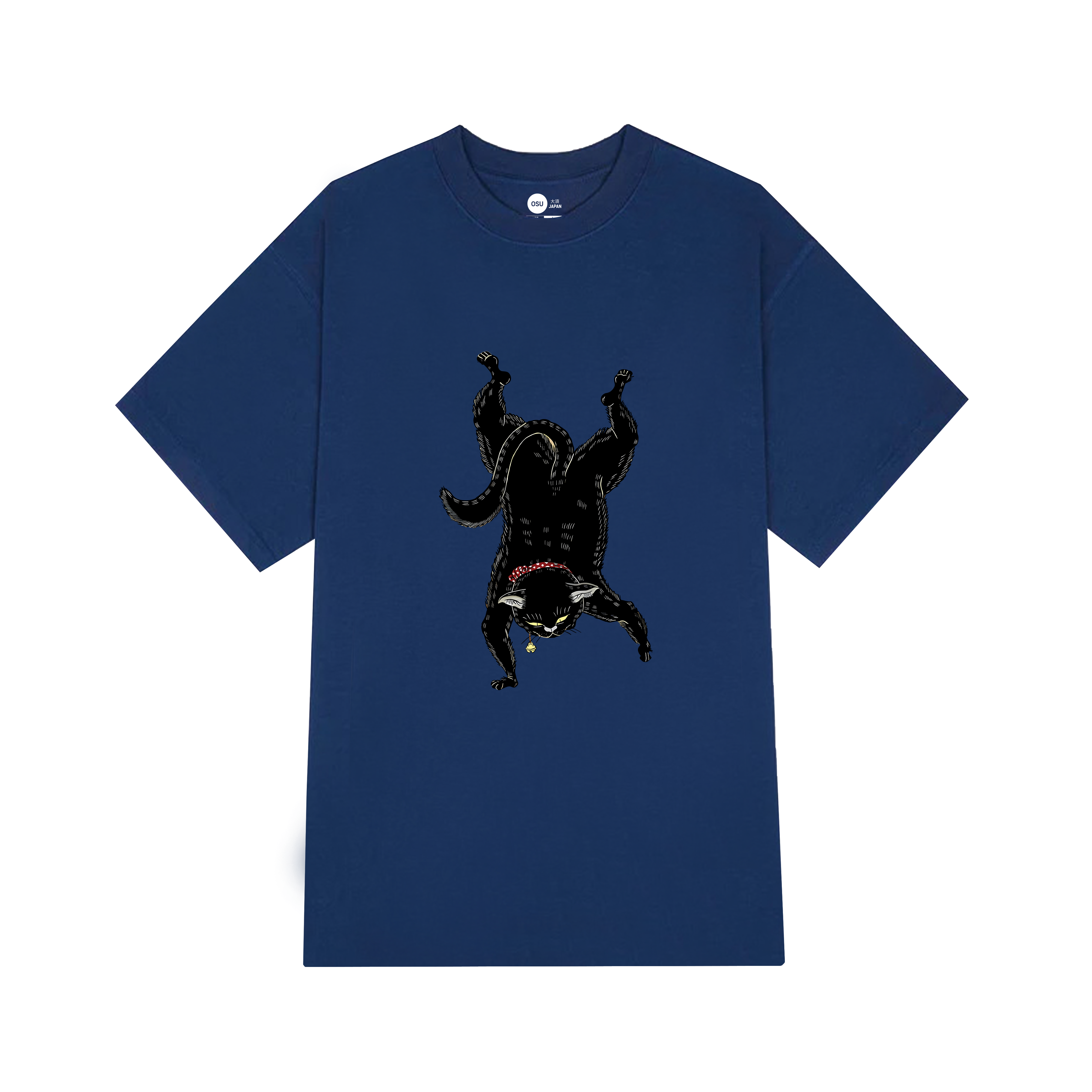 JAPANESE CAT WITH HEAD UP T-SHIRT / NAVY