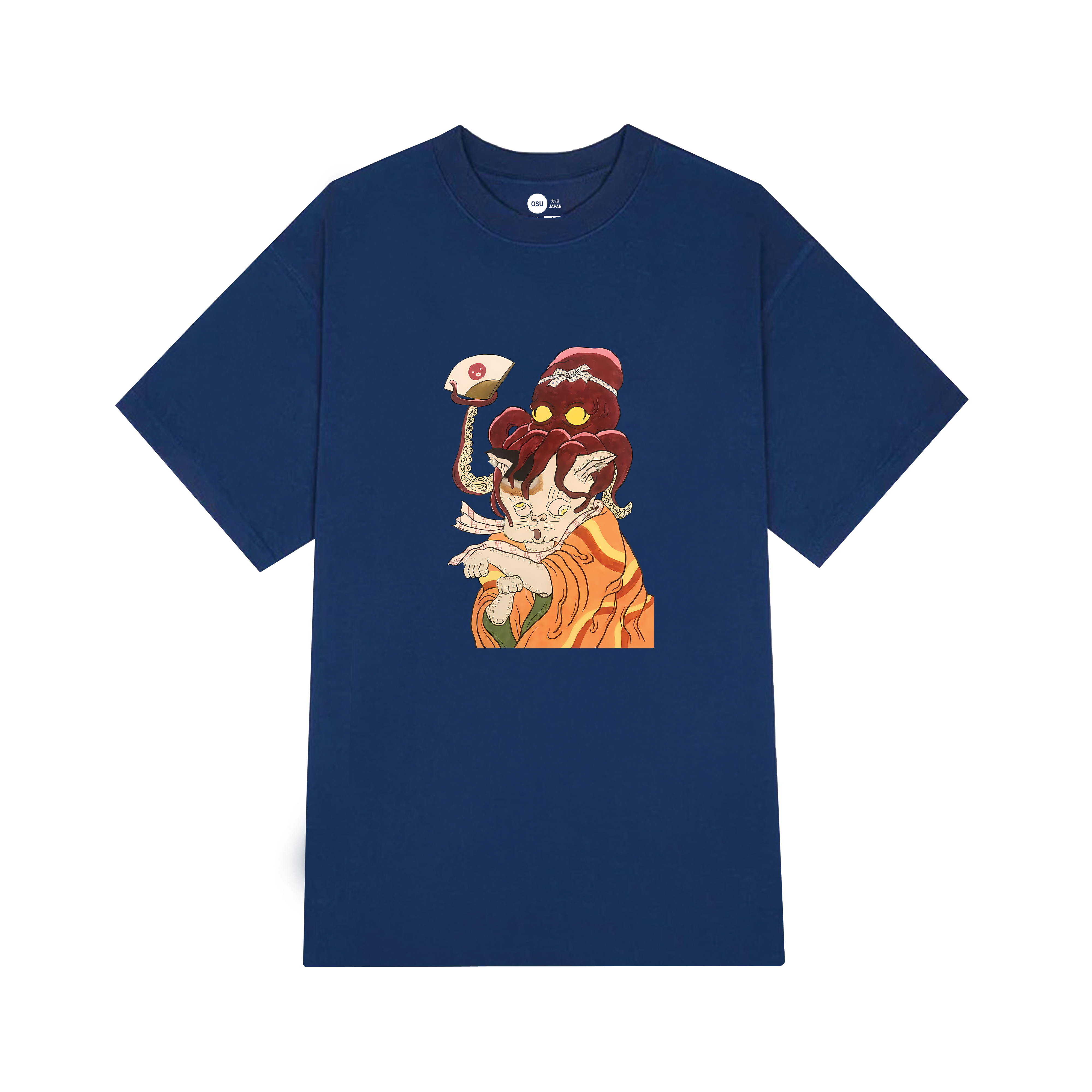 JAPANESE CAT OCTOPUS T-SHIRT / NAVY