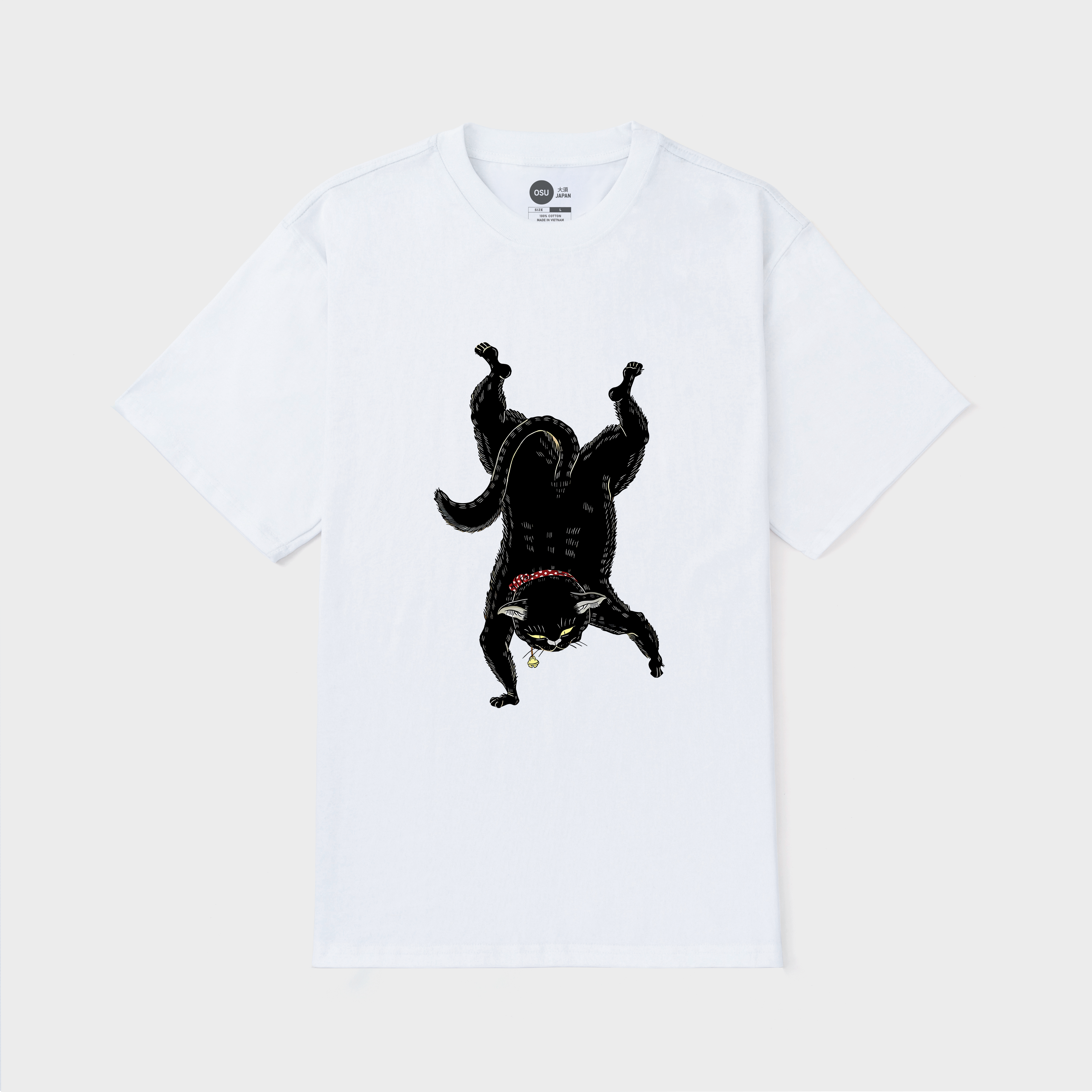 JAPANESE CAT WITH HEAD UP T-SHIRT / TRẮNG