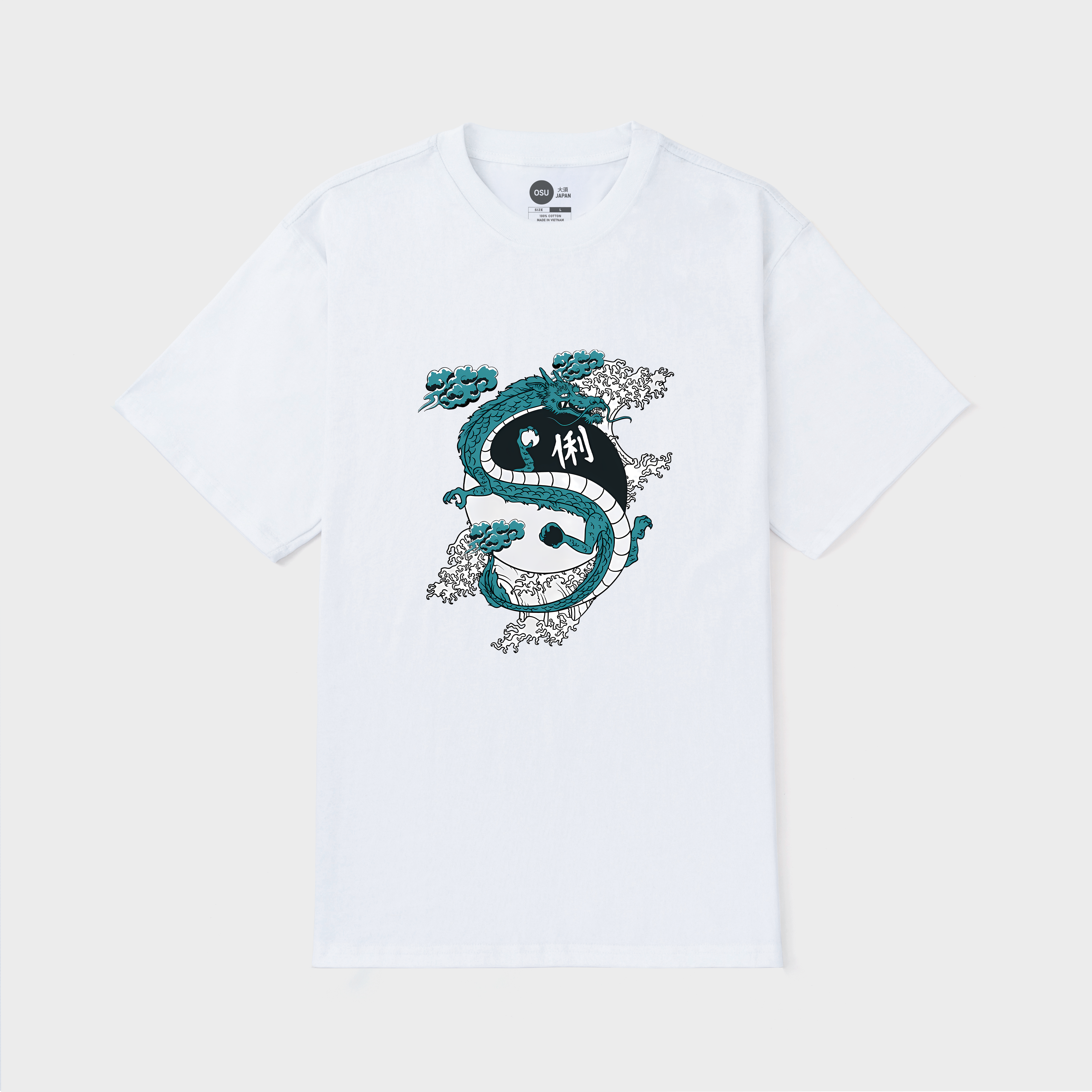 JAPANESE DRAGON YINYANG WATER WAVES T-SHIRT / TRẮNG