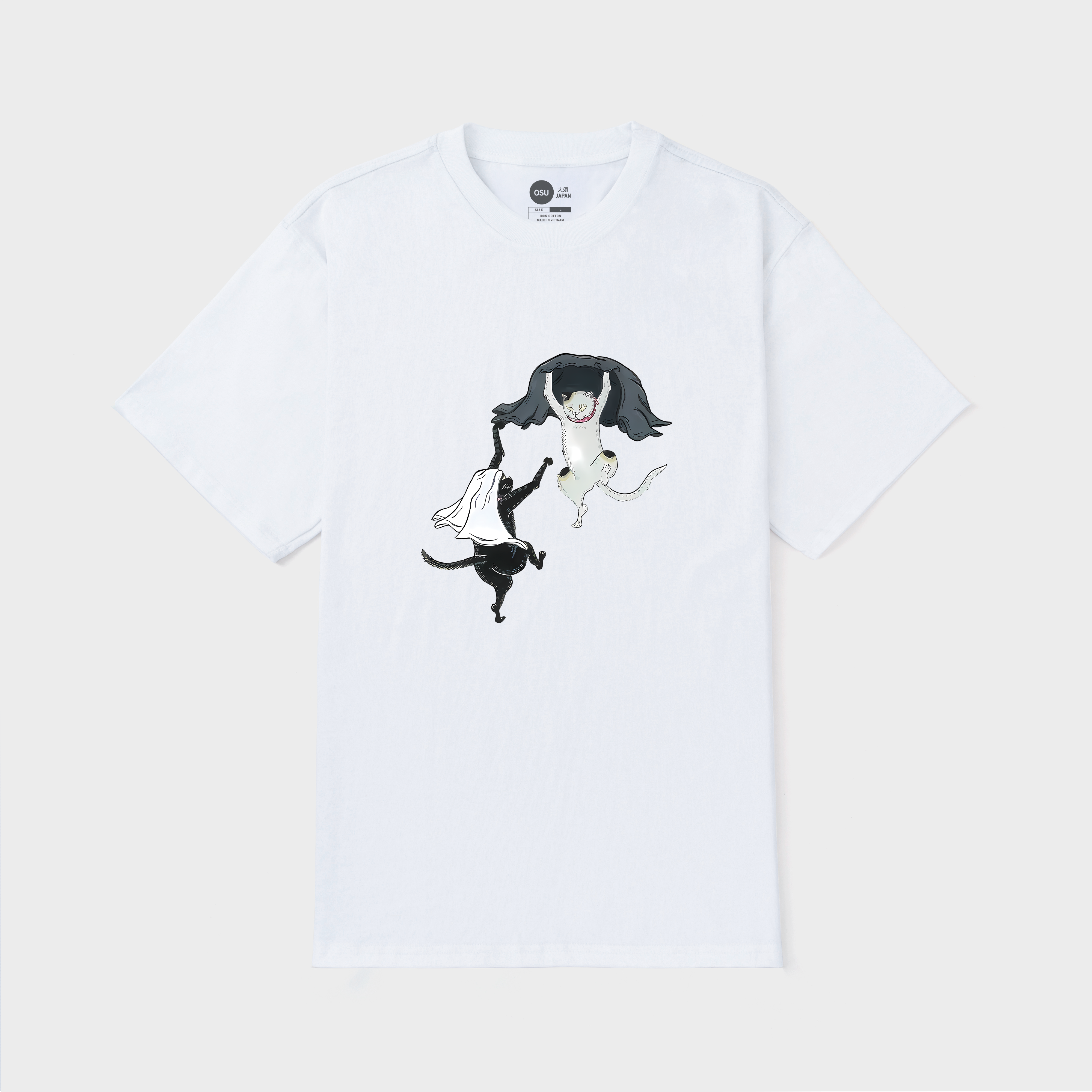 JAPANESE CATS CHASE EACH OTHER T-SHIRT / TRẮNG