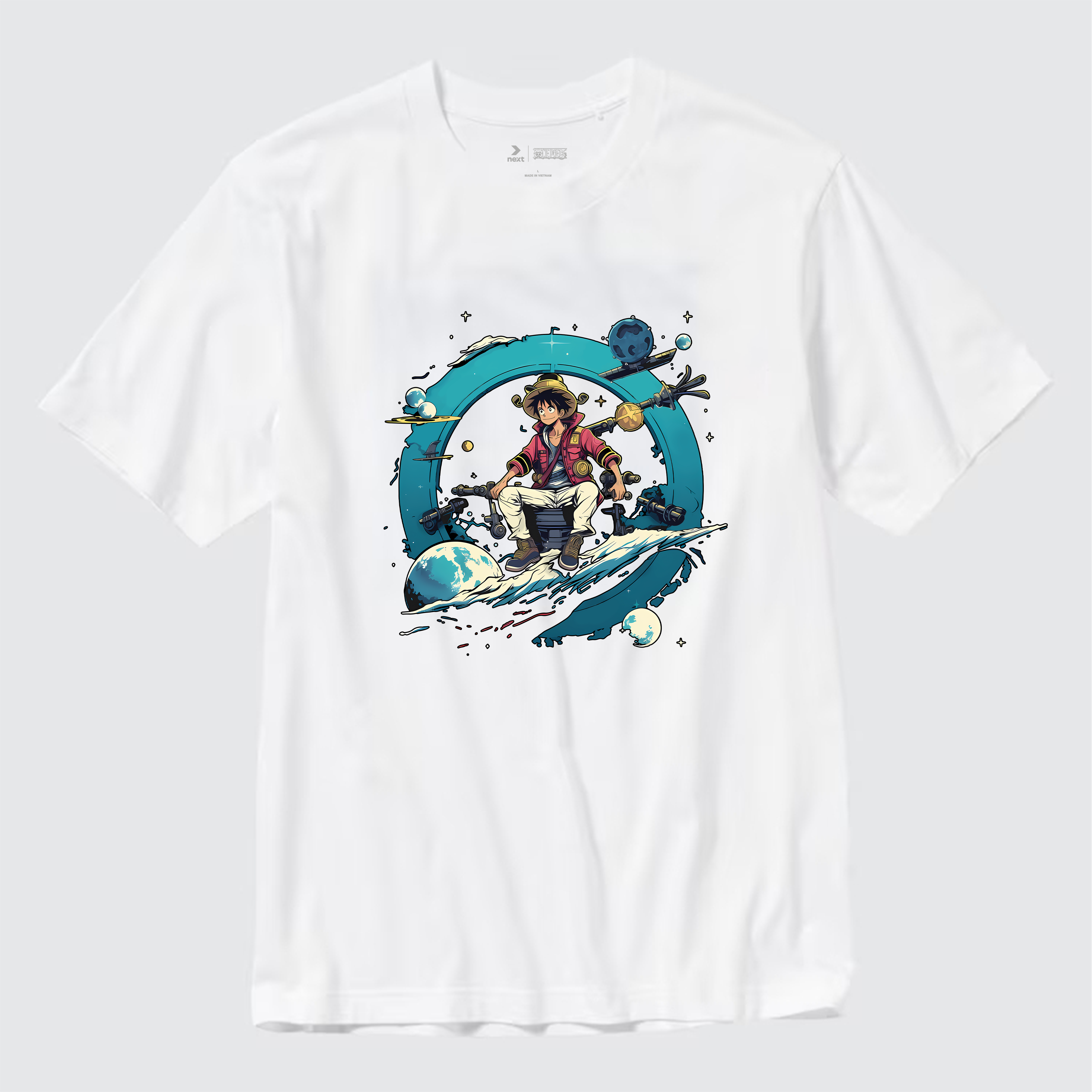 ONE PIECE LUFFY X SPACE ANIME CHARACTER COOL T-SHIRT / TRẮNG