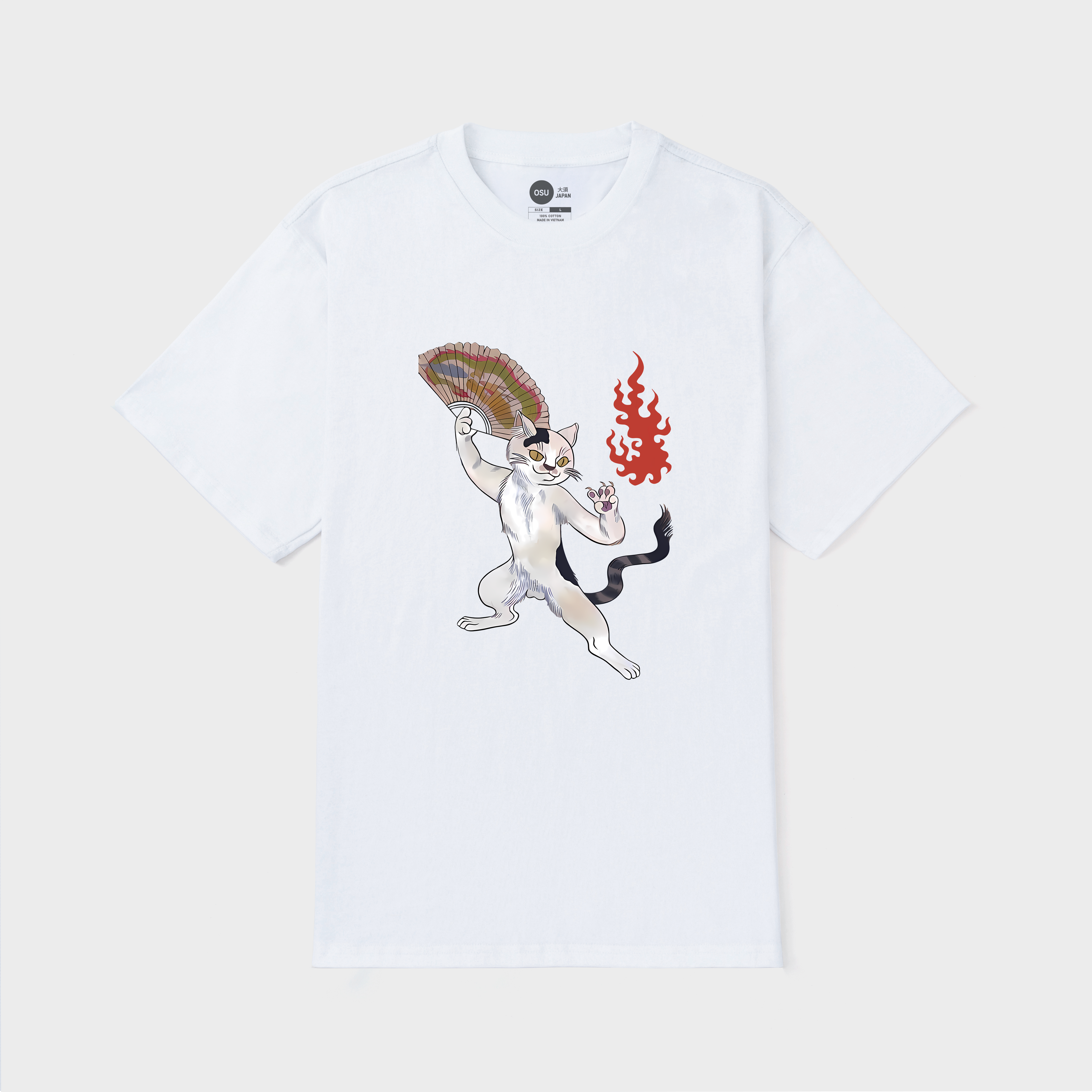 JAPANESE CAT FIRE T-SHIRT / TRẮNG