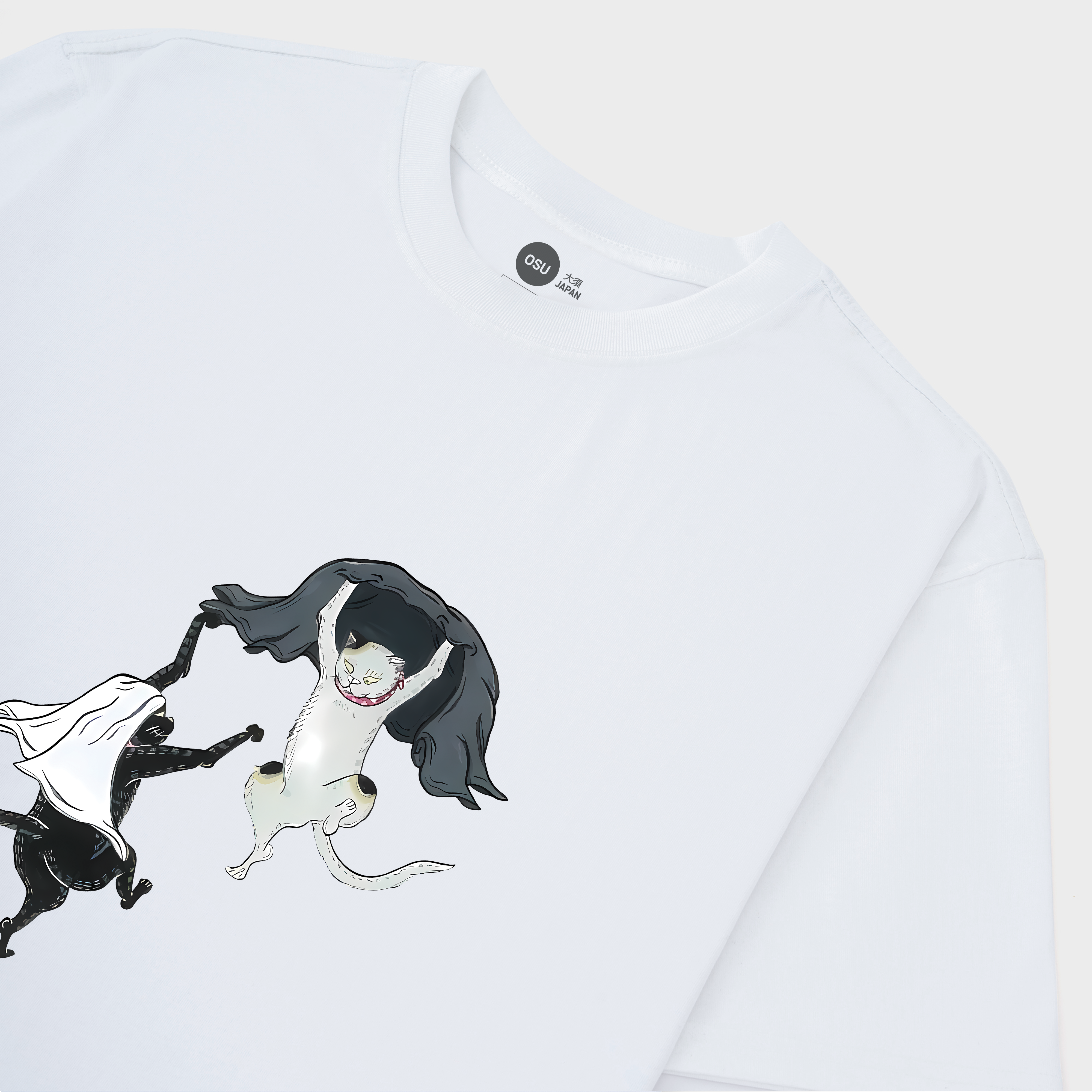 JAPANESE CATS CHASE EACH OTHER T-SHIRT / TRẮNG