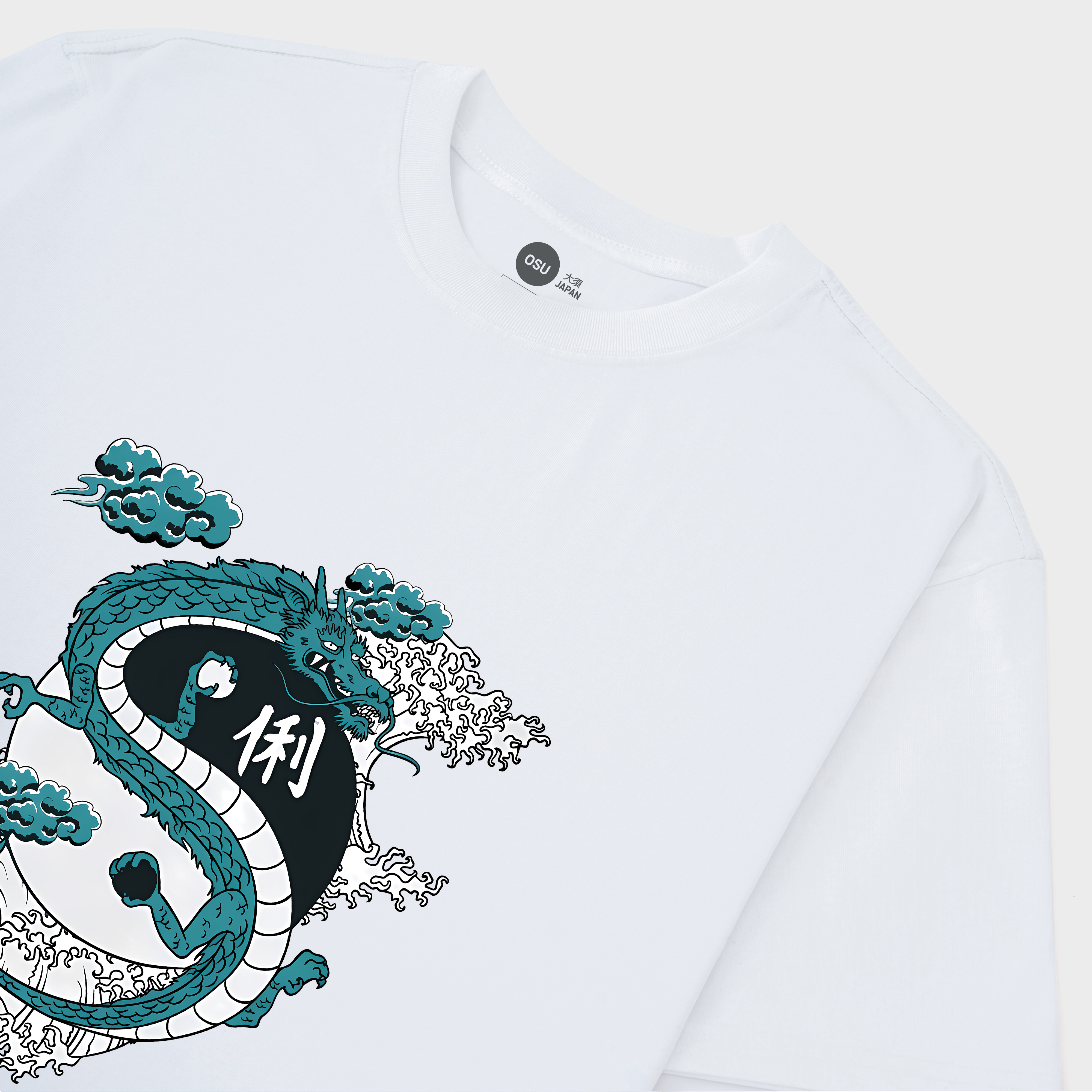 JAPANESE DRAGON YINYANG WATER WAVES T-SHIRT / TRẮNG