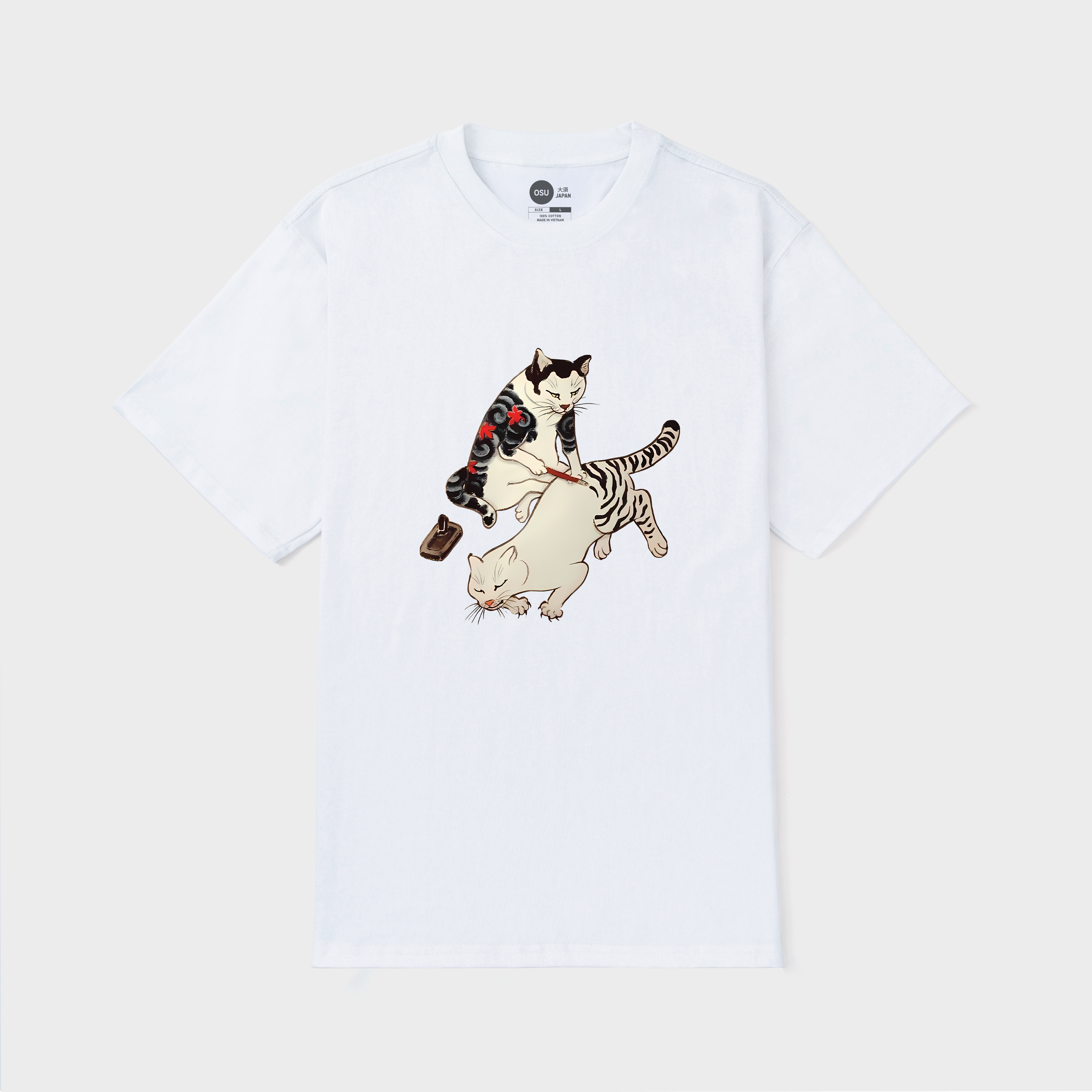 JAPANESE CATS FIGHT T-SHIRT / TRẮNG