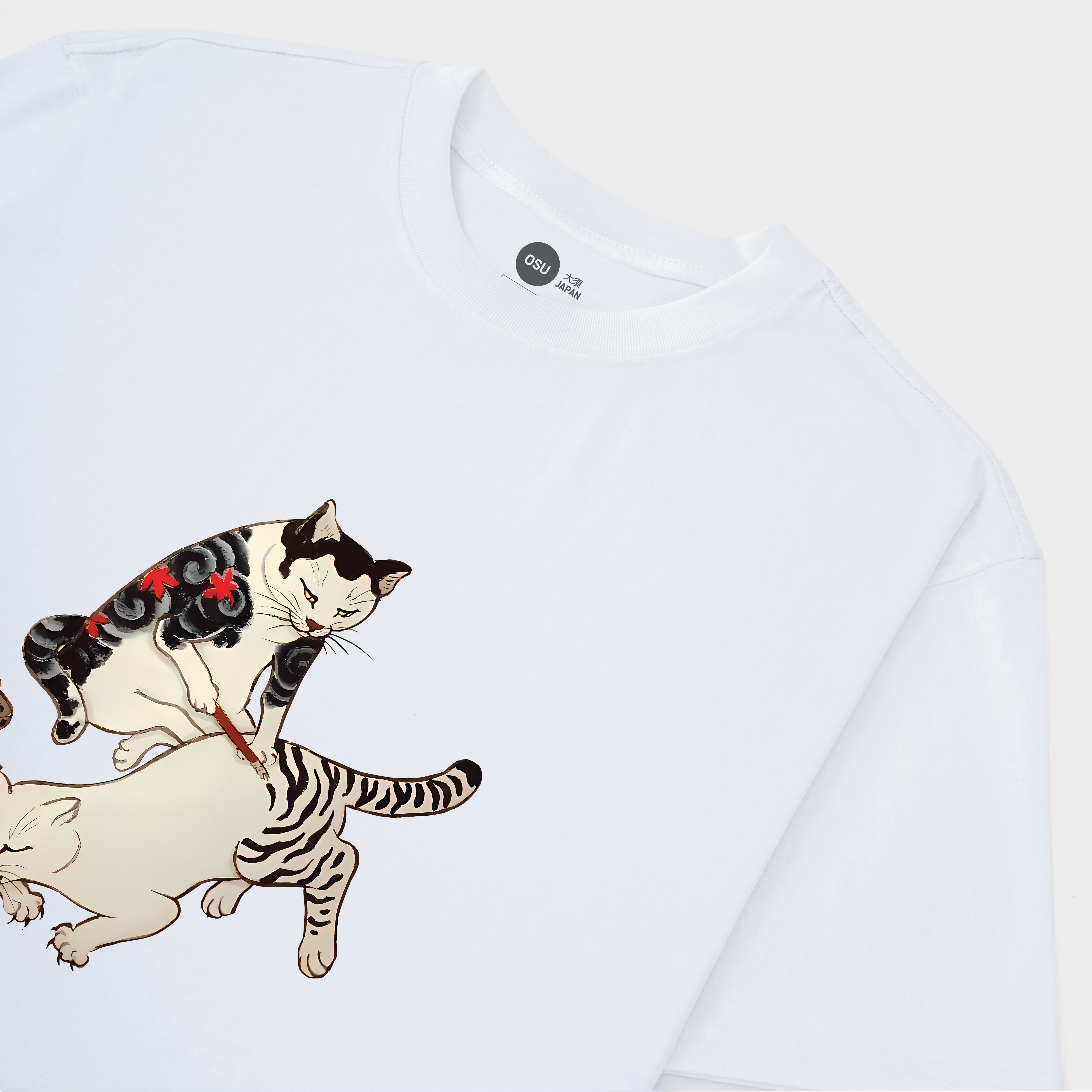 JAPANESE CATS FIGHT T-SHIRT / TRẮNG